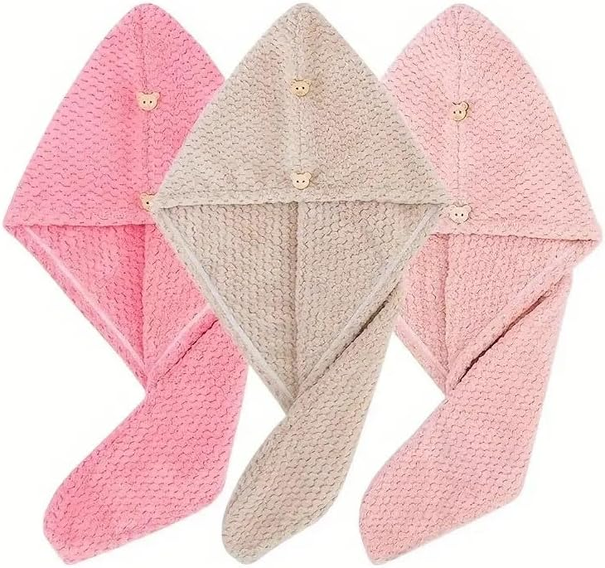 Premium Quick-Drying Microfiber Head Towel Wrap, Super Absorbent Soft and Comfortable Hair Drying Towel for Frizzy Hair (Khaki)