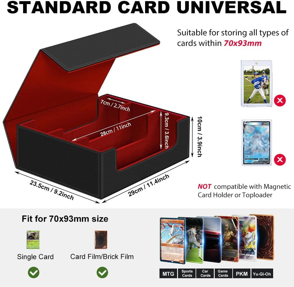 Trading Card Storage Box, 1800+ PU Leather Card Deck Organizer Box, Magnetic Closure Card Holder Case Fits for Magic Game Cards, Yugioh, TCG, PTG and Sport Cards (Red) image number 1