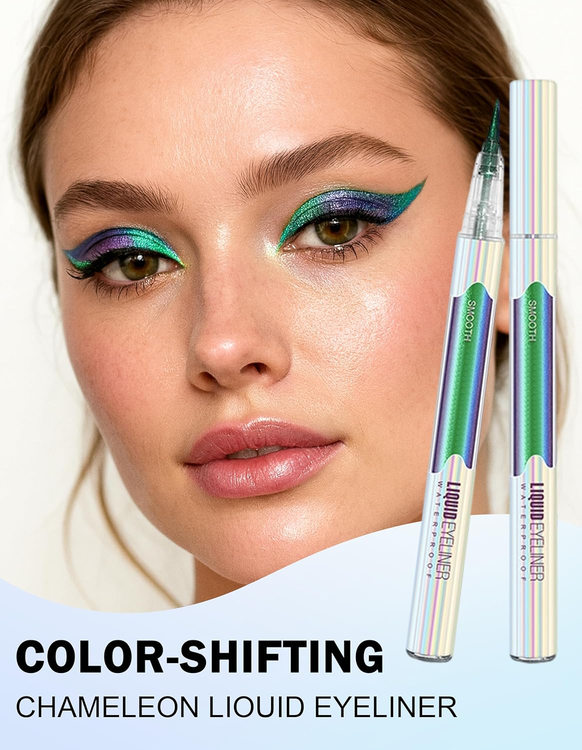 Erinde Chameleon Liquid Eyeliner Pen, Liquid Glitter Eye Makeup, Highly Pigmented, Metallic Intense Multicolor Shifting Waterproof Eyeliner, Ultra-Fine Tip, Longwearing, Smudge-Proof #02 - 01Blue image number 7