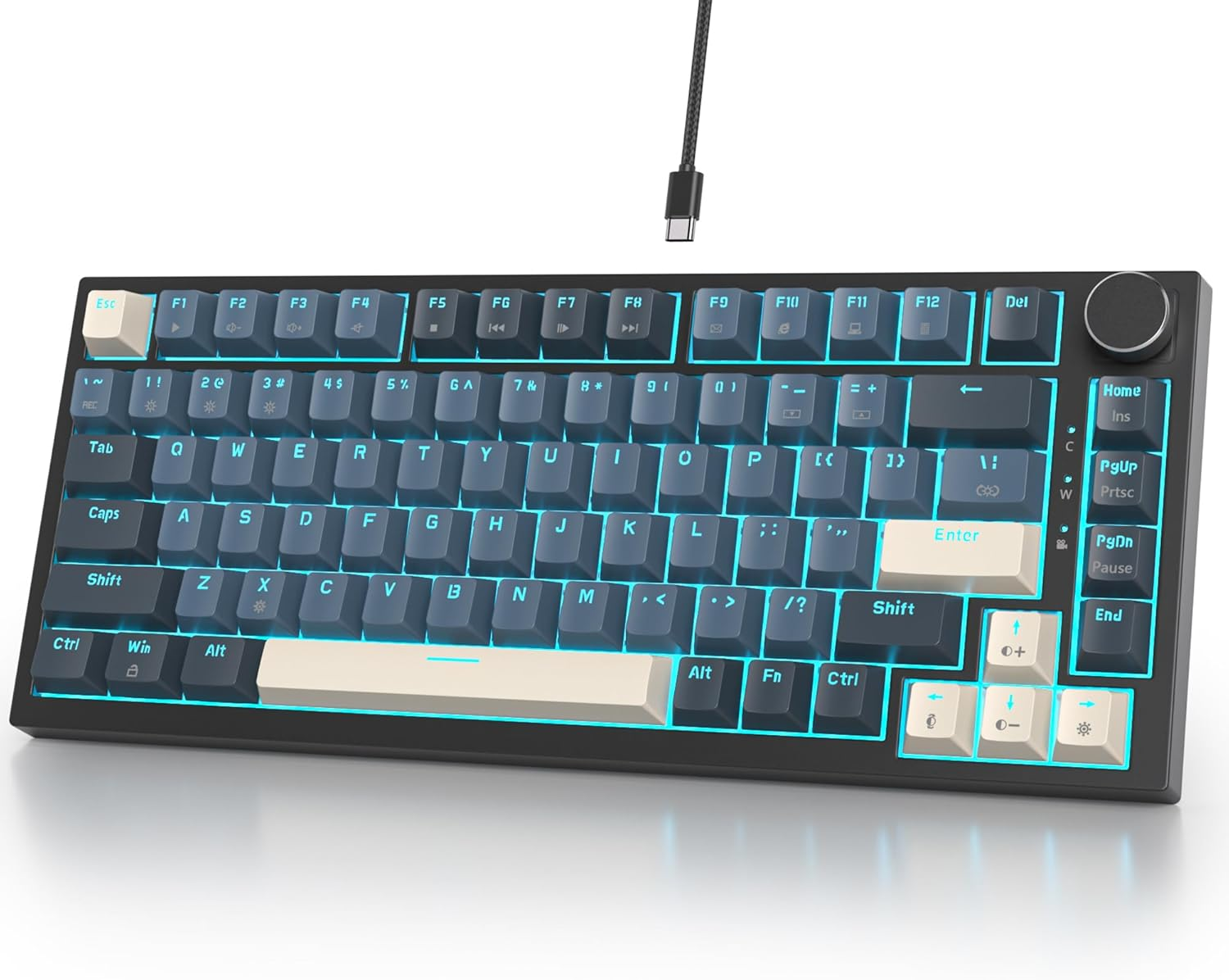 Fogruaden Wired 75% Percent Mechanical Keyboard Hot Swappable, Red Switch, RGB Backlit, 82 Keys TKL Mechanical Keyboard, NKRO Compact Gaming Keyboard, Volume Control Knob (Soundwave)