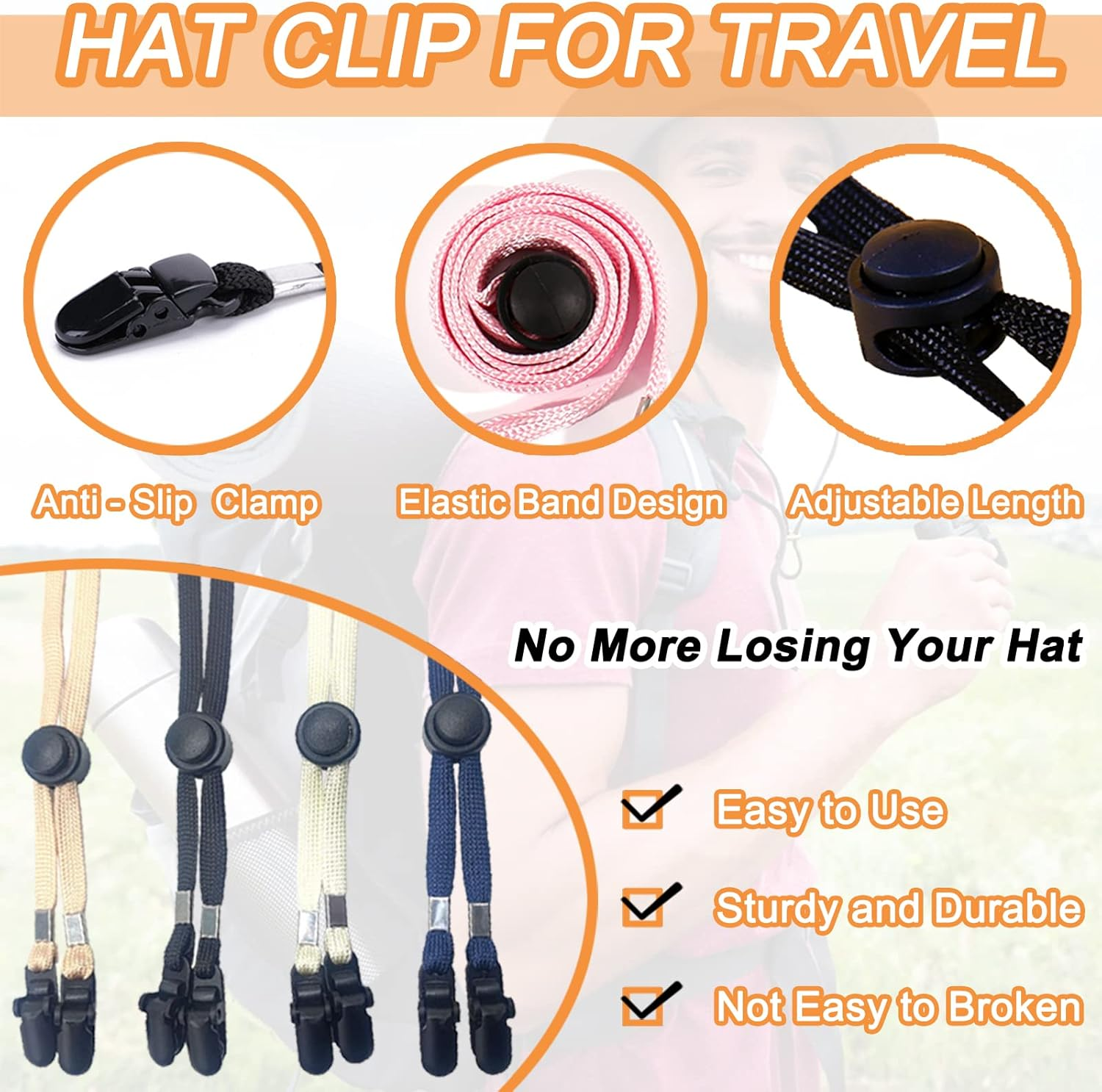 5 Pieces Adjustable Hat Clips - Windproof Cap Anti-Loss Strap with Chin Cord for Travel, Golfing, Fishing image number 5