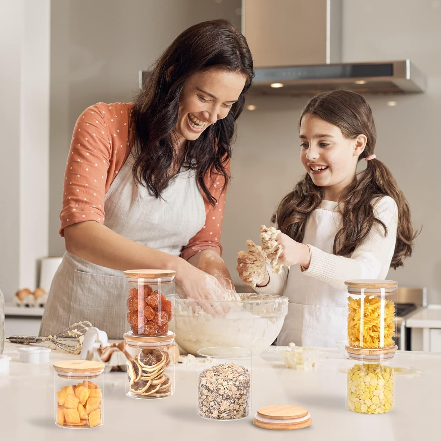 Homodoskey Glass Storage Jars 10 Pack -250ML Clear Glass Food Storage Containers with Airtight Bamboo Lid Stackable Kitchen Canisters for Candy, Cookie,Rice, Sugar, Flour, Nuts and Spice Jars image number 2