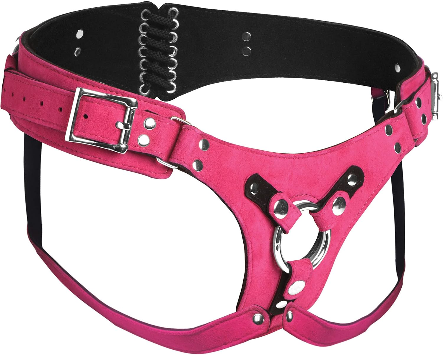 Strap U Bodice Deluxe Leather Corset Strap-On Harness for Men Women & Couples with Standard 1.5" O-Ring. Made with Durable Real Leather - Pink