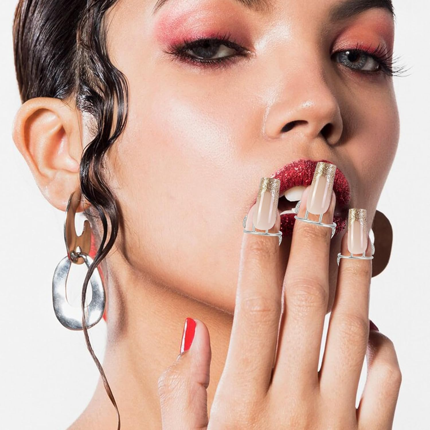 10Pcs Adjustable Silver Nail Rings - Reusable Detachable Metal Finger Jewelry for Women, Manicure Nail Decorations, Fingertip Gift Accessories (Silver) image number 3