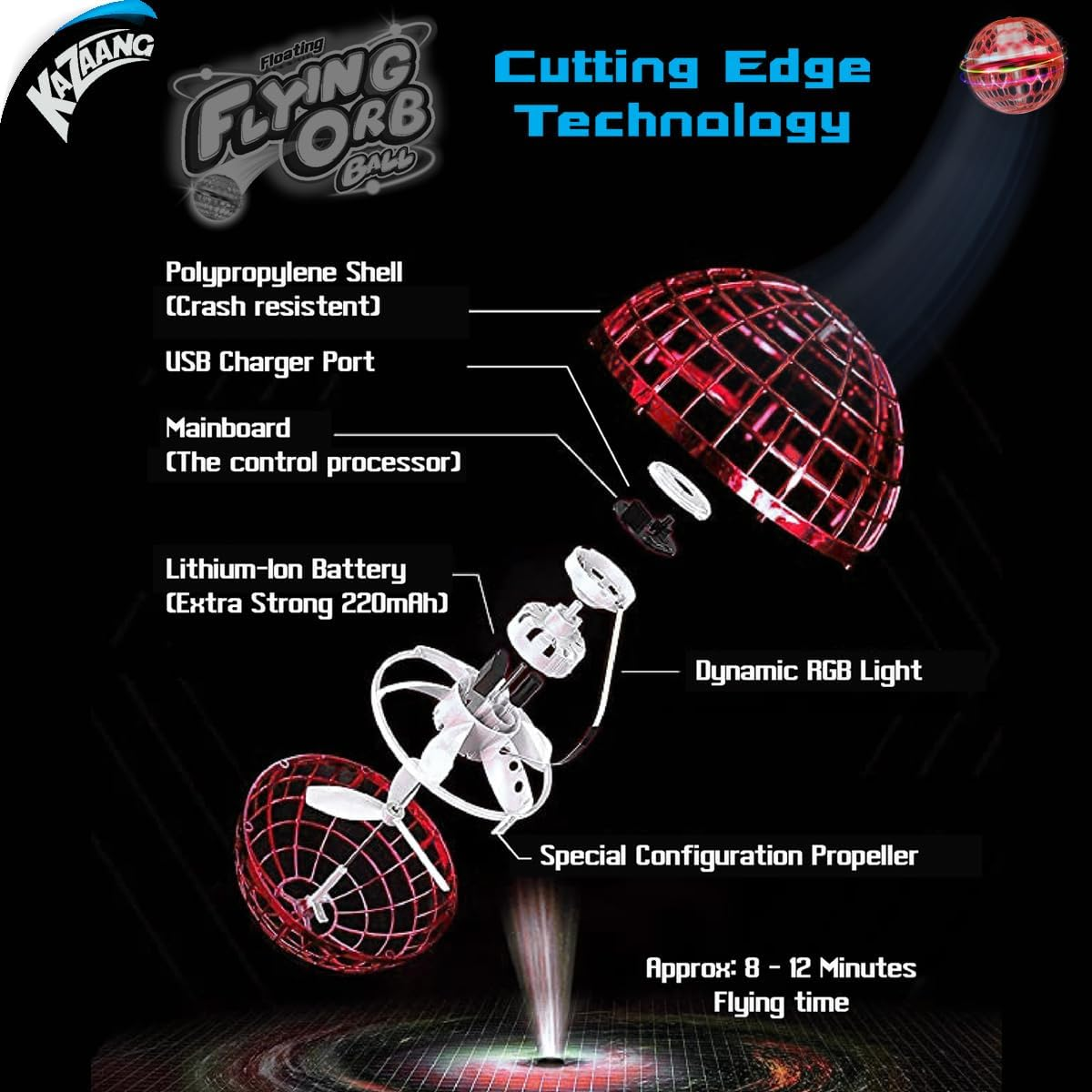Kazaang Floating Flying Orb Ball Red - Toys Soaring Hover Boomerang Spinner Hand Controlled Cosmic Globe Spinning Kids Adults Outdoor Fly Toy Birthday Gift Cool Stuff for Boys Girls 8 9 10+ Year Old