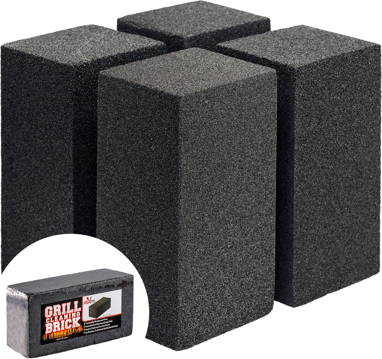 Commercial Grade Grill Cleaning Brick Bulk 4 Pack by Avant Grub. Pumice Stone Cleaner Tool Cleans and Sanitizes Restaurant Flat Top Grills or Griddles Effectively without Harsh Chemicals or Abrasives image number 2