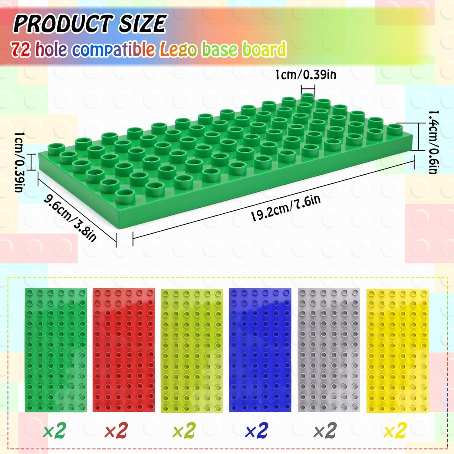 UVVRUR Building Blocks, Pack of 12, 19 X 9.5 Cm, Compatible with Large Building Blocks (12 Pieces, 6 Colours) image number 3