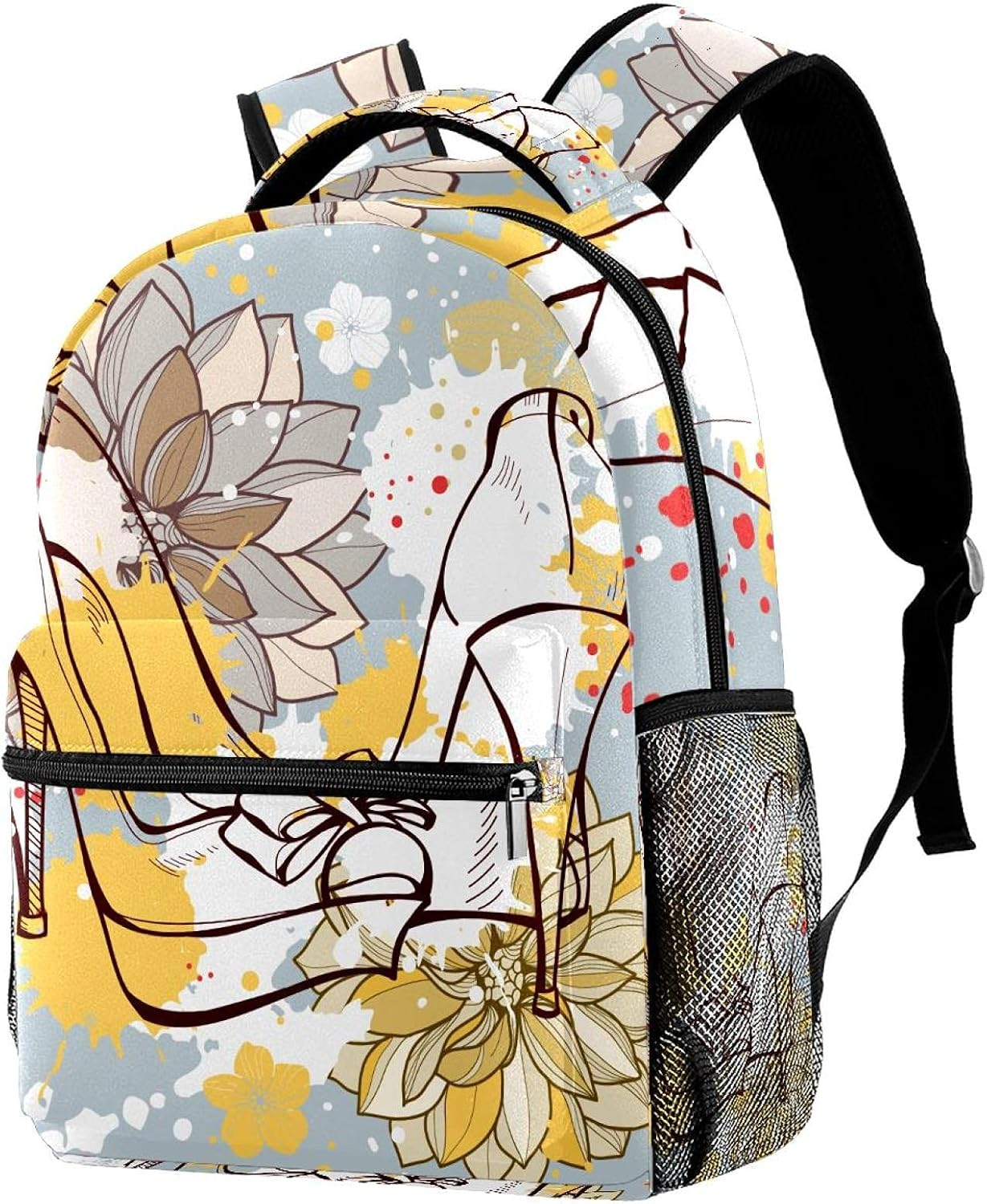 Shoes and Beauty of Flowers with Butterflies Backpack Students Shoulder Bags Travel Bag College School Tote Backpacks image number 3