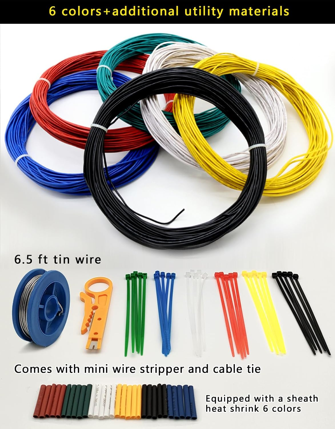 14AWG Electronic Wire UL1569 Electrical Equipment Wiring Kit Solid Copper Tinned Copper Stranded Connector Wire DIY Electronics High Temperature Resistant Wire, Tools Included <9.84Feet X 6Colors> image number 4