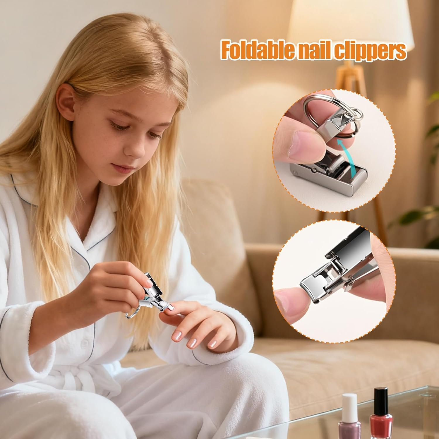 Jsnwernb Nail Clippers Keychain | Pocket Size Manicure Fingernail Tool,Small Nail Clippers Keychain,For Kids Adults Seniors Men Caregivers Women Elderly image number 1