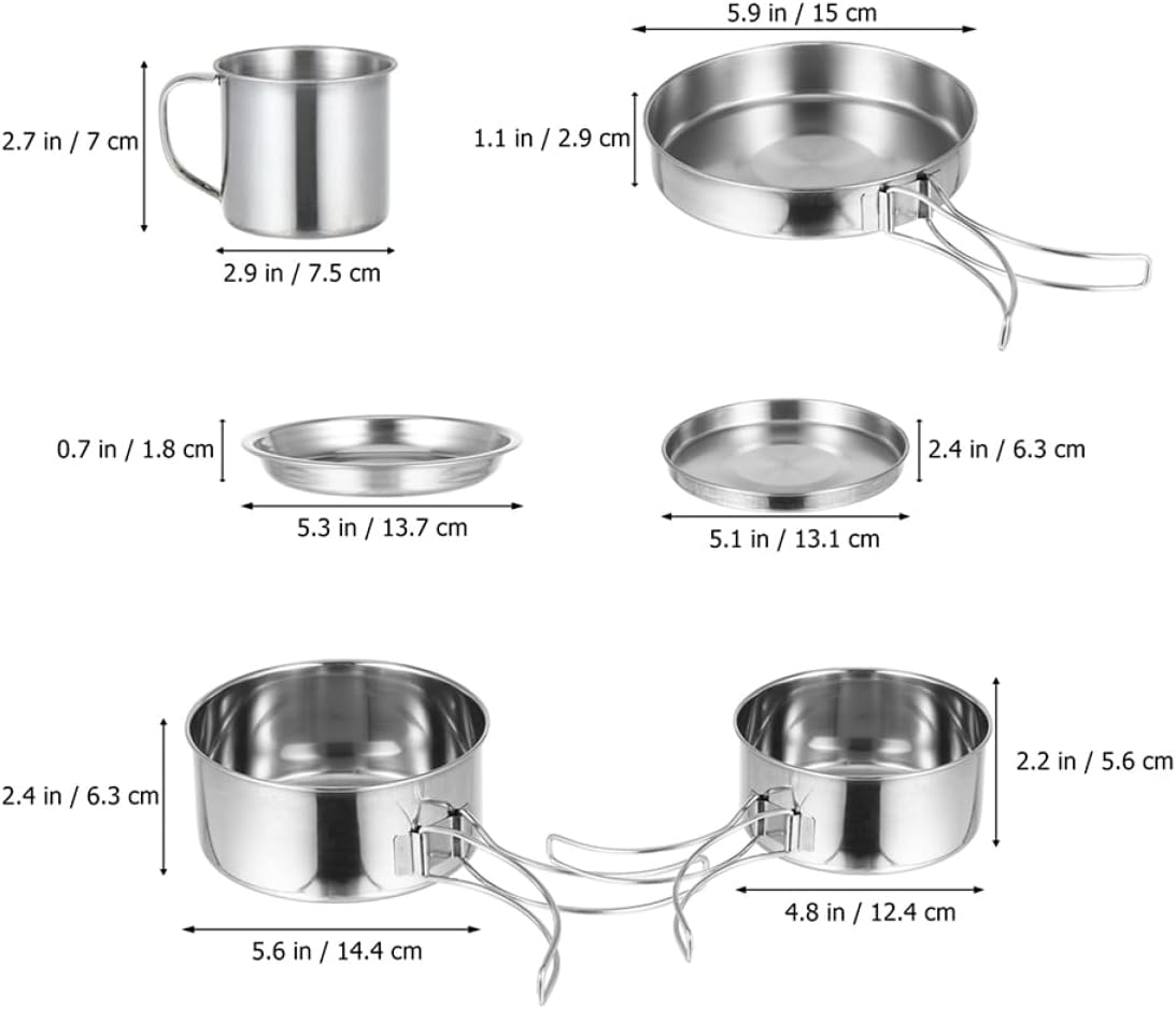 Stainless Steel Pot for Camping Folding Cookware Kit Frying Pan and Utensils for Barbecue and Picnic Cooking image number 2