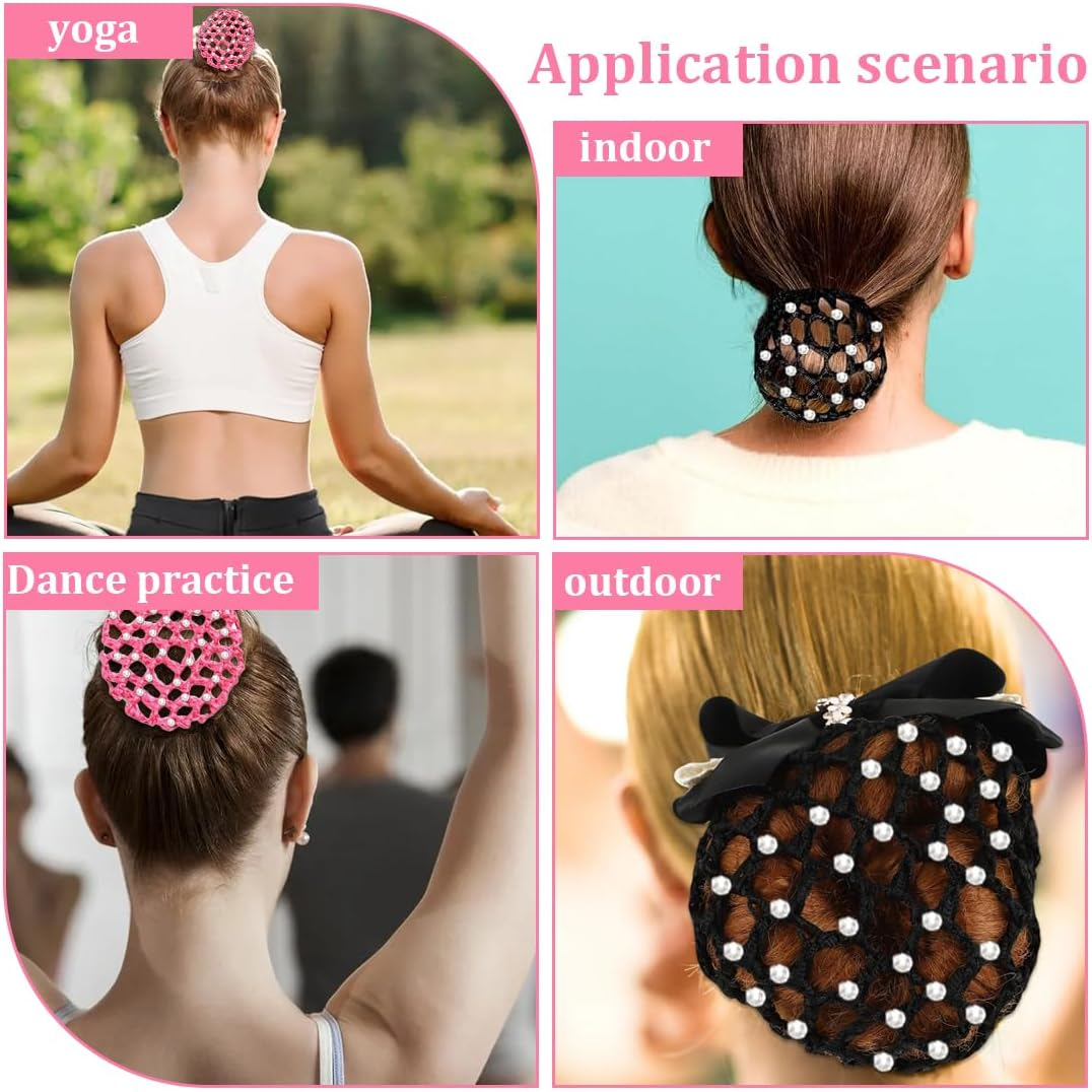 BEPSYOM Pack of 5 Hair Nets Ballet Bun Net Crystal Hair Net Ballet Hair Net Bun Nets Glitter (With Rhinestones) image number 5