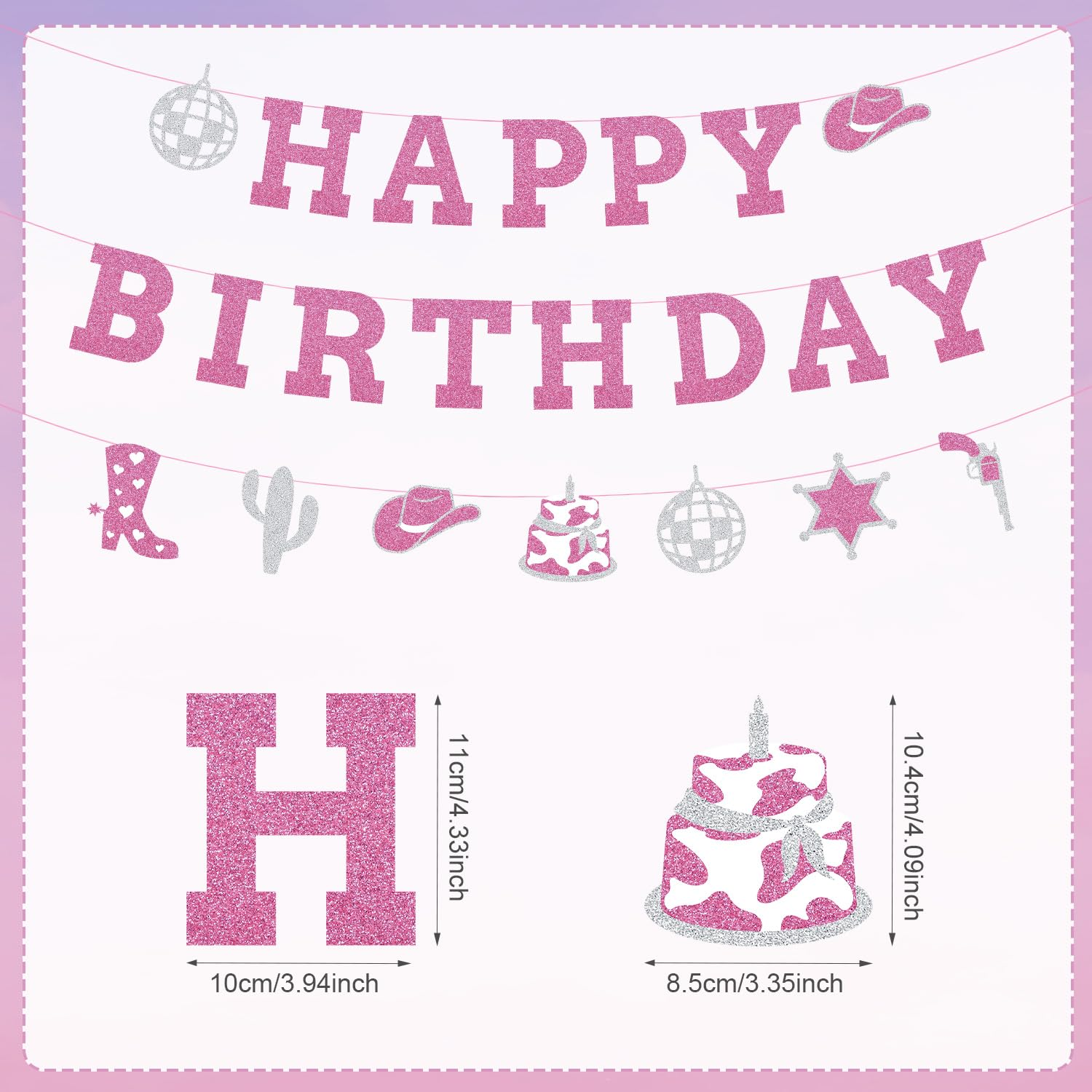 Western Cowgirl Happy Birthday Banner, Glitter Cowgirl Birthday Banner Disco Cowgirl Happy Birthday Banner Easy to Use Perfect Birthday Celebration Decorations image number 2