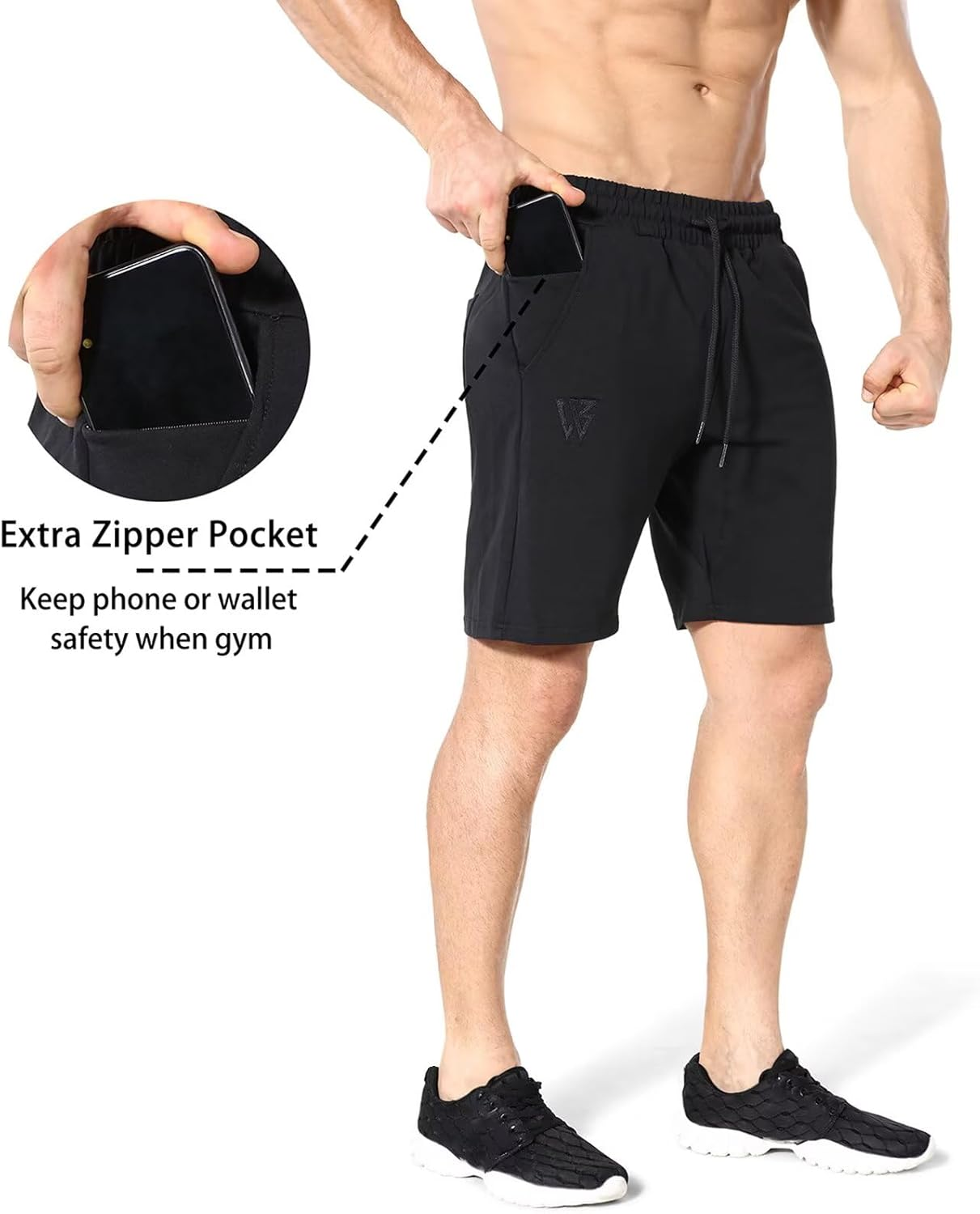 ZENWILL Mens Gym Running Shorts, Workout Athletic Bodybuilding Fitness Shorts with Zip Pockets image number 2