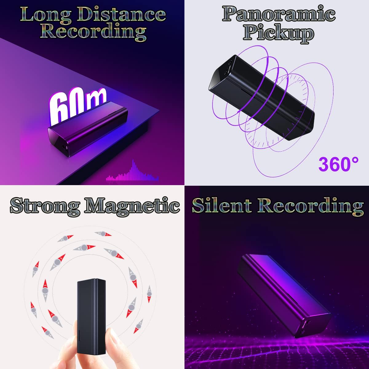 128GB Voice Activated Recorder with AI Intelligent Triple Noise Reduction Digital Audio Recorder Recording Devices, Voice Recorder with 2000 Hours Recording Capacity, 300 Hours Battery Time