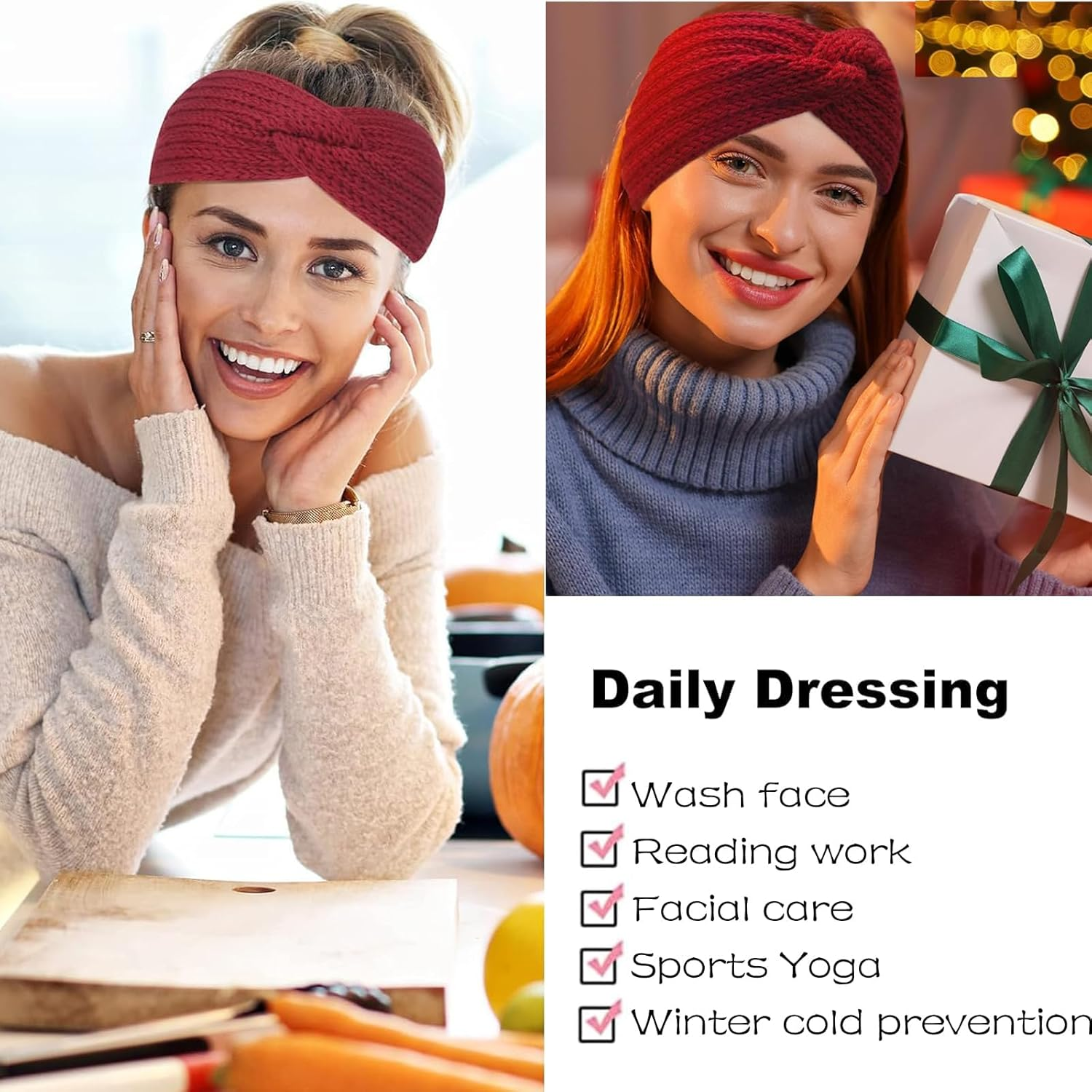 Women'S Headbands, Pack of 4 Hair Bands, Women'S Winter Headband, Girls Winter, Hair Band Headband, Elastic, Autumn and Winter Versatile Headband Women image number 2