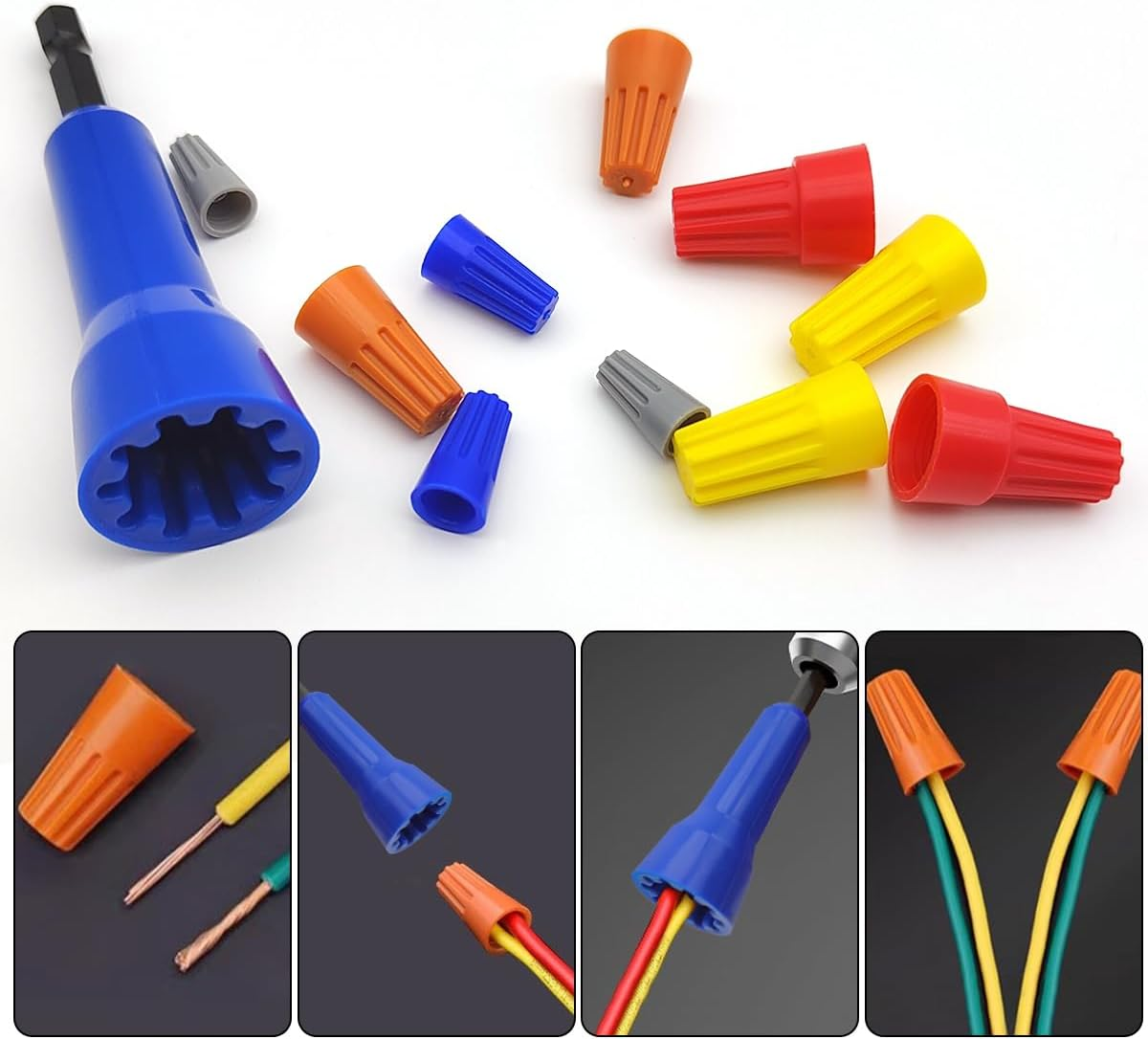 AFUNTA 2 PCS Wire Twisters Tool for Drill, Wire Connectors Wire Nut Twisters Wire Twisting Connector Socket with 50 PCS Insulating Wire Caps image number 4