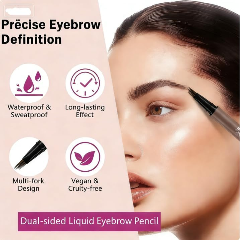 Erinde 2 in 1 Microblading Eyebrow Pen, Waterproof Long Lasting Eyebrow Pencil, Natural Look Brow Pencil Makeup, Precise Brow Pen for Women, Magical Liquid Eyebrow Pencils, Creates Full Realistic Hair like Strokes 03# - 01 image number 4