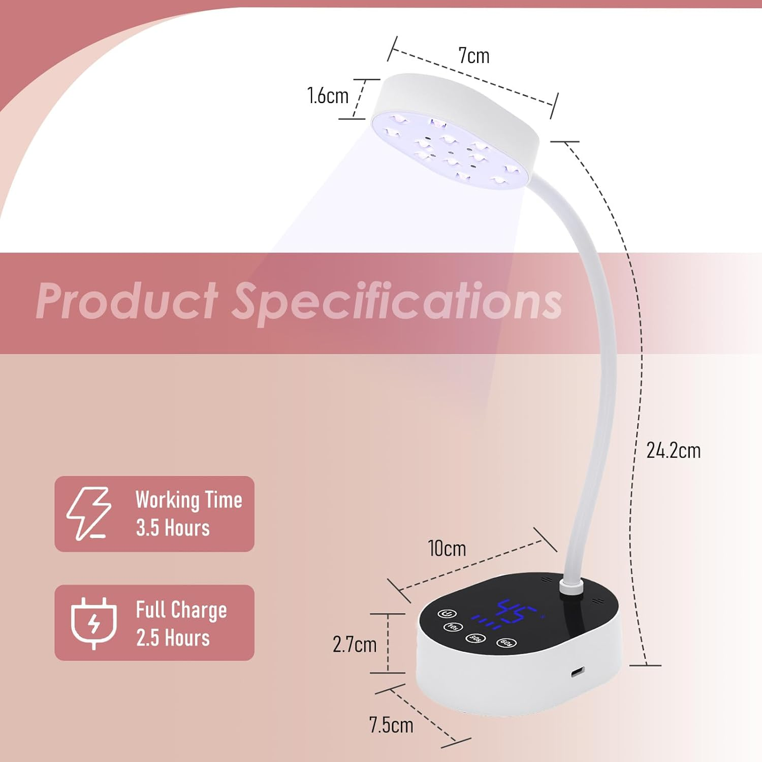 Xoxomeg 36W UV LED Nail Lamp, Rechargeable Nail Light with Auto Sensor & Touch Screen, Portable USB Gel Nail Dryer with 4 Timer Modes for DIY at Home, Salon (Pink) - Pink image number 6