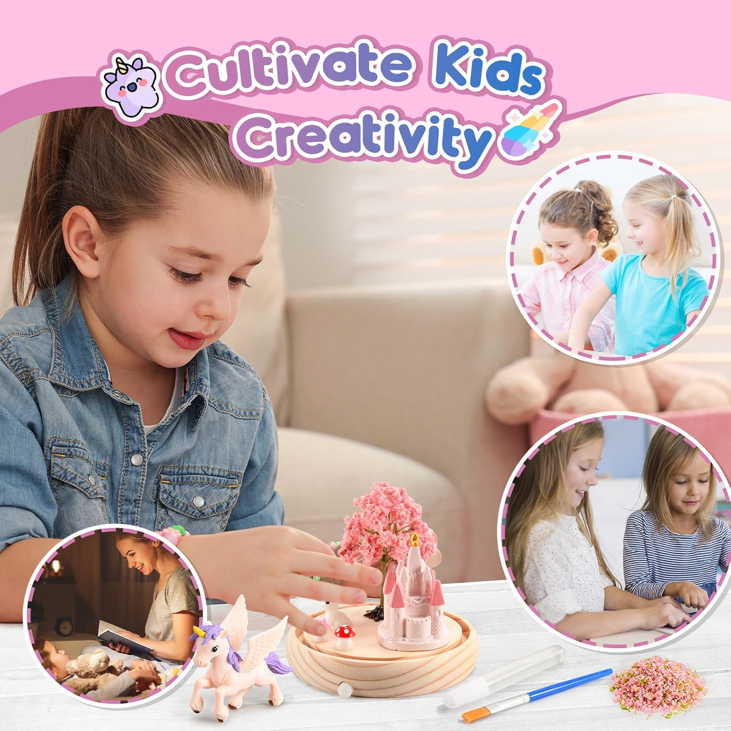 Girls Gifts Age 3-8, Vingtank Unicorn Toys for Girls Kids Night Light Toys for 3 4 5 6 7 8 Year Old Girl Birthday Gift Unicorn Craft Kits for Room Decor Desk or Shelf Christmas Display image number 1