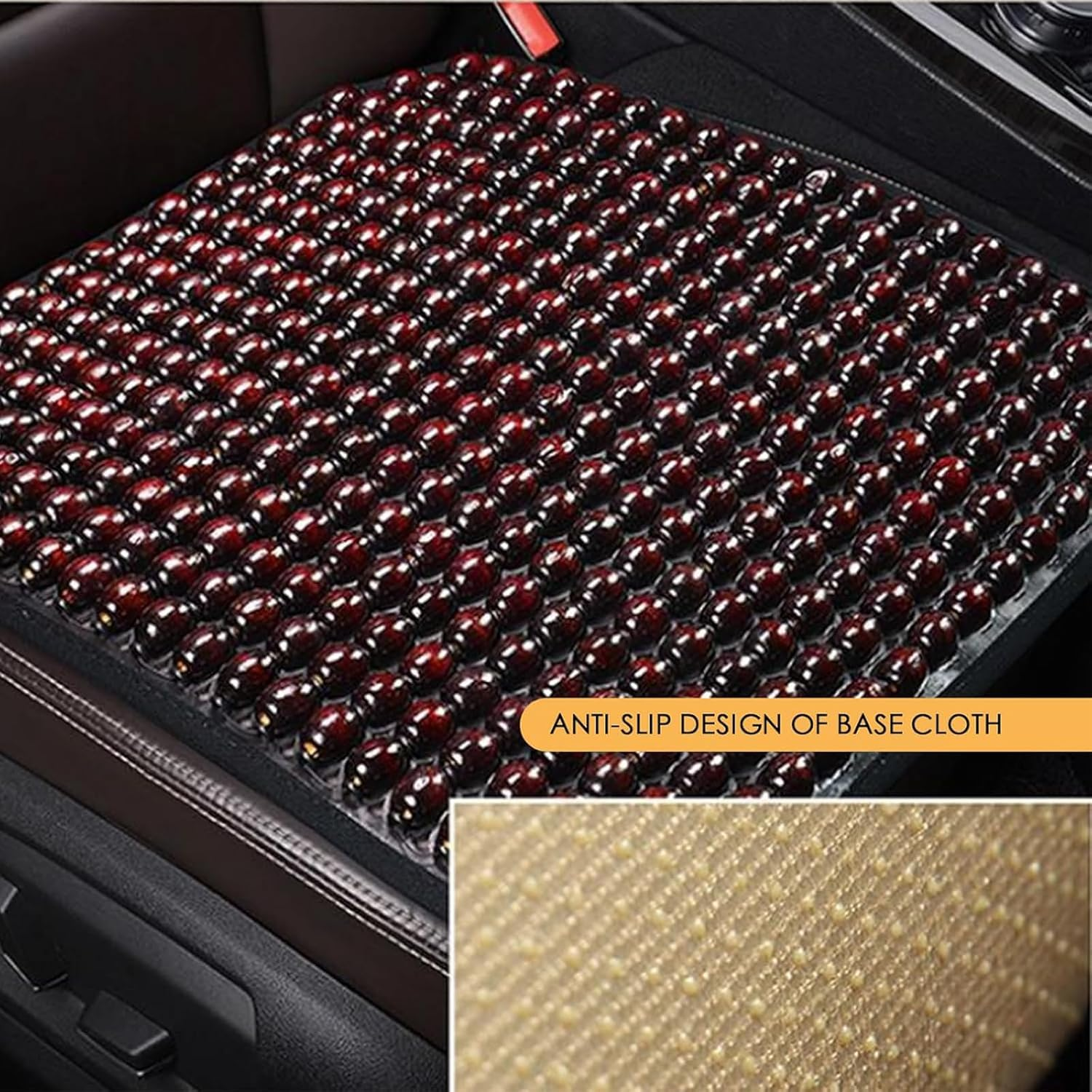 Ergonomic Wooden Beads Seat Cushion - Breathable Cooling Pad for Cars, Trucks, Vans, Suvs (Red) image number 2