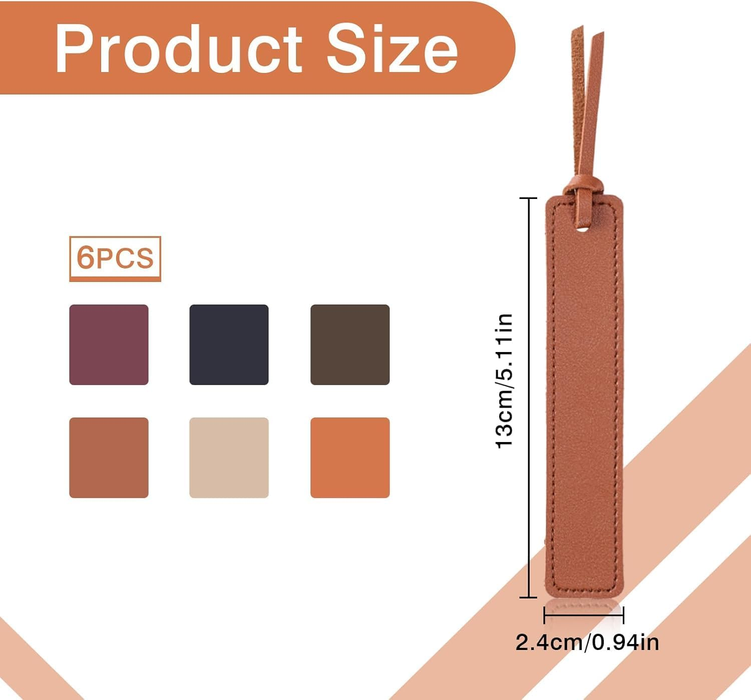 6 Pcs Leather Bookmarks with Rope, Classic Stitched Handmade Custom Bookmark with Cord for Men Women (Colorful) image number 2