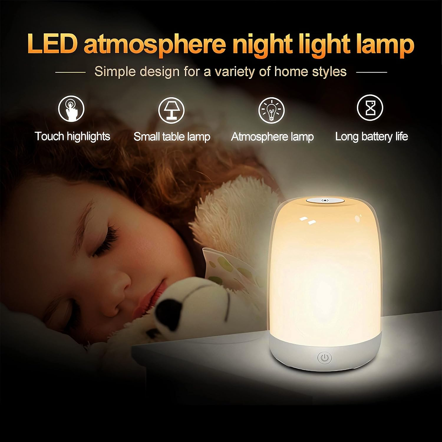 Fistech Touch Sensor Rechargeable Night Light Table Lamps for Bedrooms Dimmable Warm White Light & Color Changing image number 3