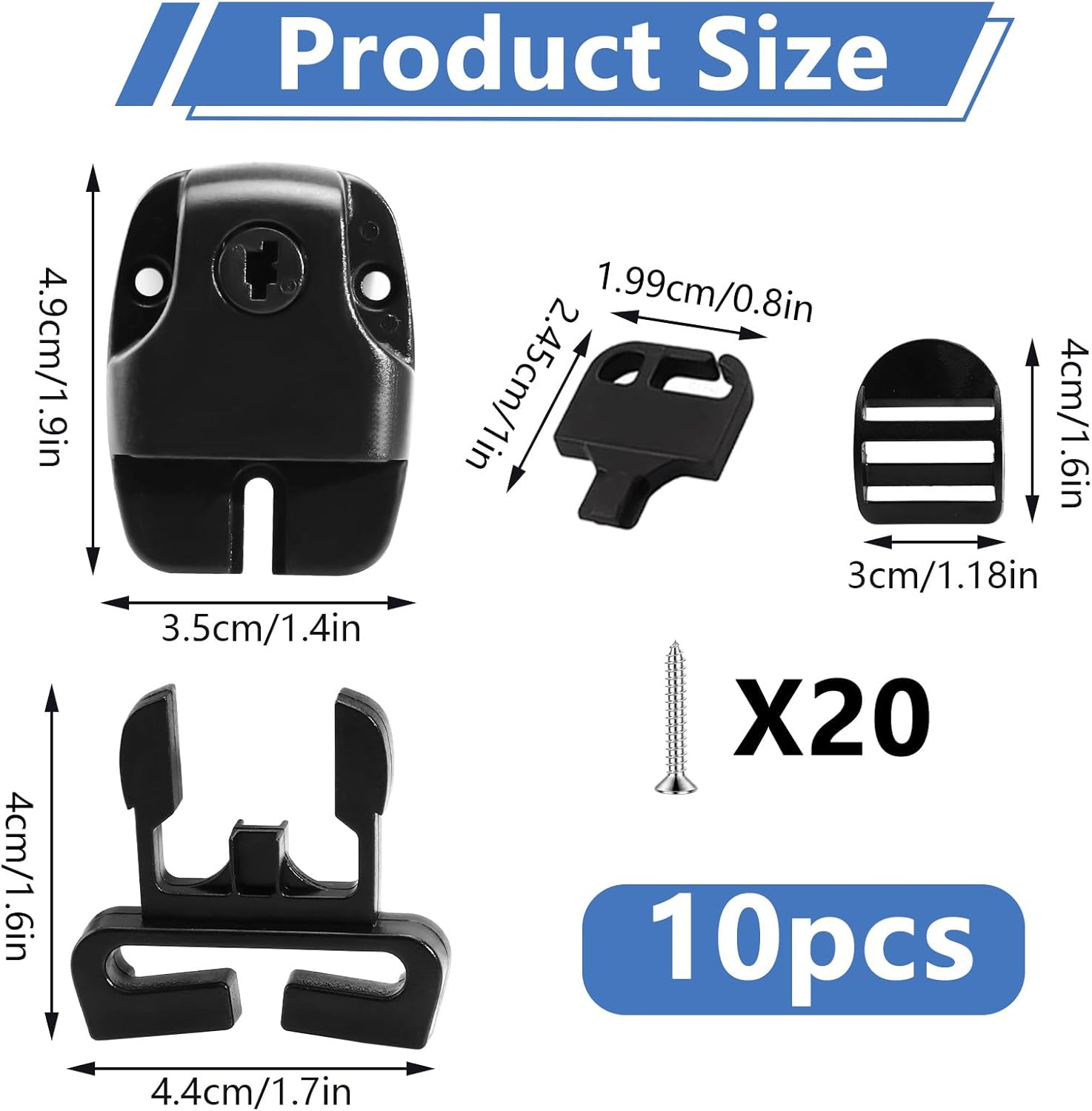 10 Pack Black Hot Tub Cover Clips with Screws, Hot Tub Cover Broken Latch Repair Kit, Hot Tub Cover Clips Replacement, Hot Tub Clips for Cover for Spa Cover Straps (Black) image number 2