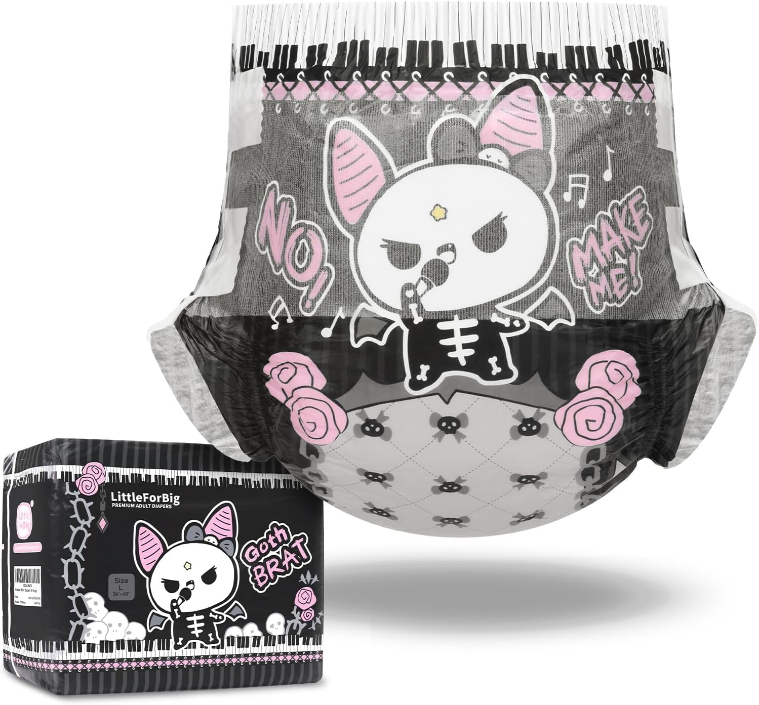 Littleforbig Ultra Absorbent 7000 Ml Adult Printed Diaper 10 Pieces - Goth Brat (Large 91-121 Cm)