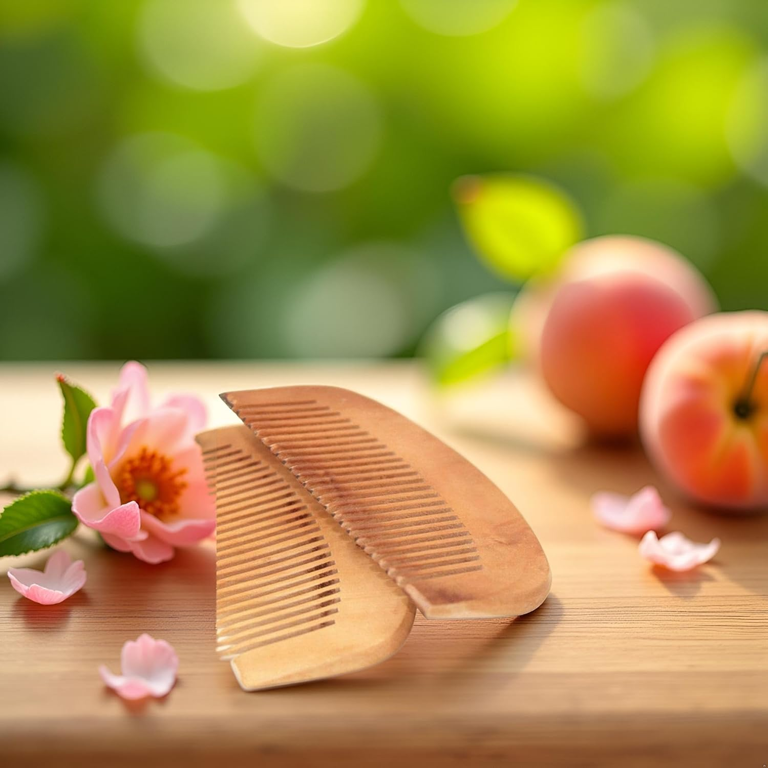 2 Pcs Peach Wood Wooden Comb Anti-Static Comb Close Tooth Comb Styling Tools and Appliances Hair Combs image number 4