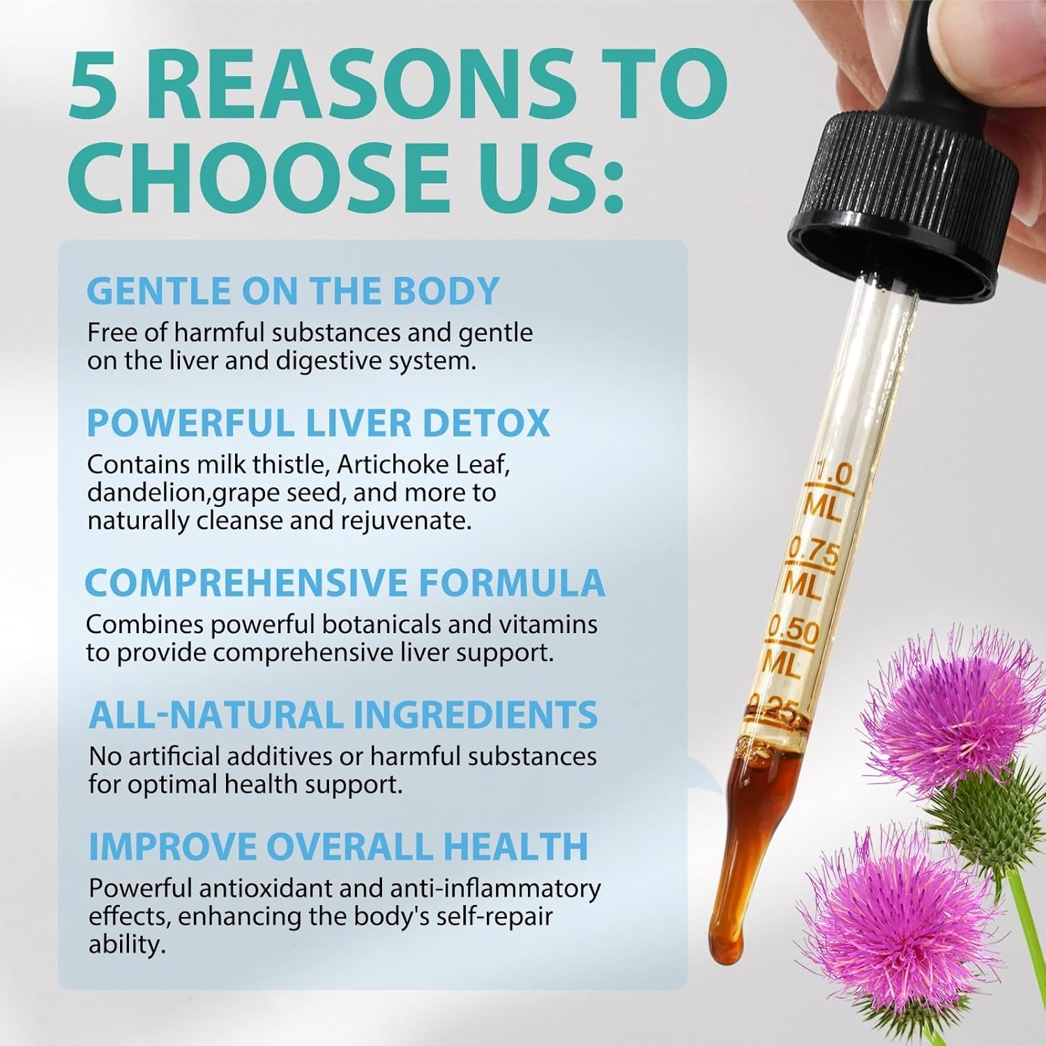 Liver Health Support Drops &ndash; Milk Thistle, Dandelion & Artichoke Blend &ndash; Natural Liquid Cleanse & Detox Support Formula &ndash; Liver Care Supplement &ndash; 60Ml Bottle image number 6