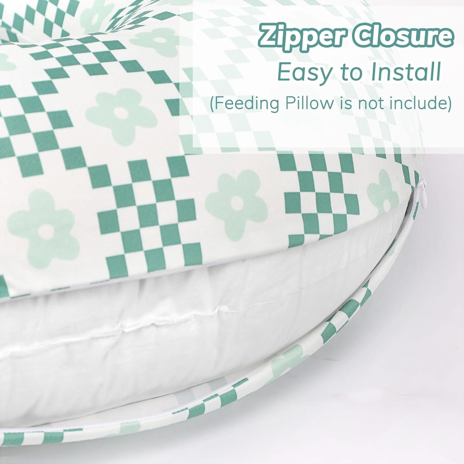 Pea Pod Nursing Pillow Cover 2 Pack, Removable Nursing Cover for Breastfeeding Pillows, Soft and Comfortable Pillow Slipcover for Baby Girls Boys Newborn, Green& Checkered image number 6