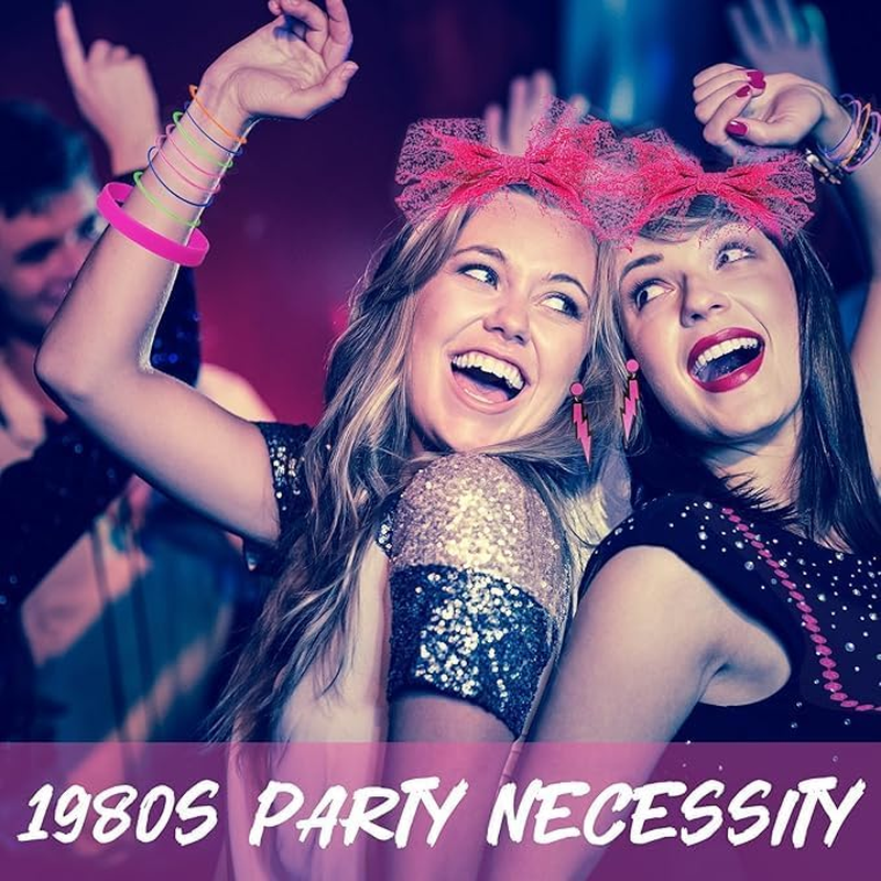 80S Fancy Dress for Women,1980S Costume Accessories Set with Leg Warmers Lace Bow Headband Necklace Bracelets Fishnet Gloves 80S Earrings Sunglasses, 80S Fancy Dress for Women image number 3