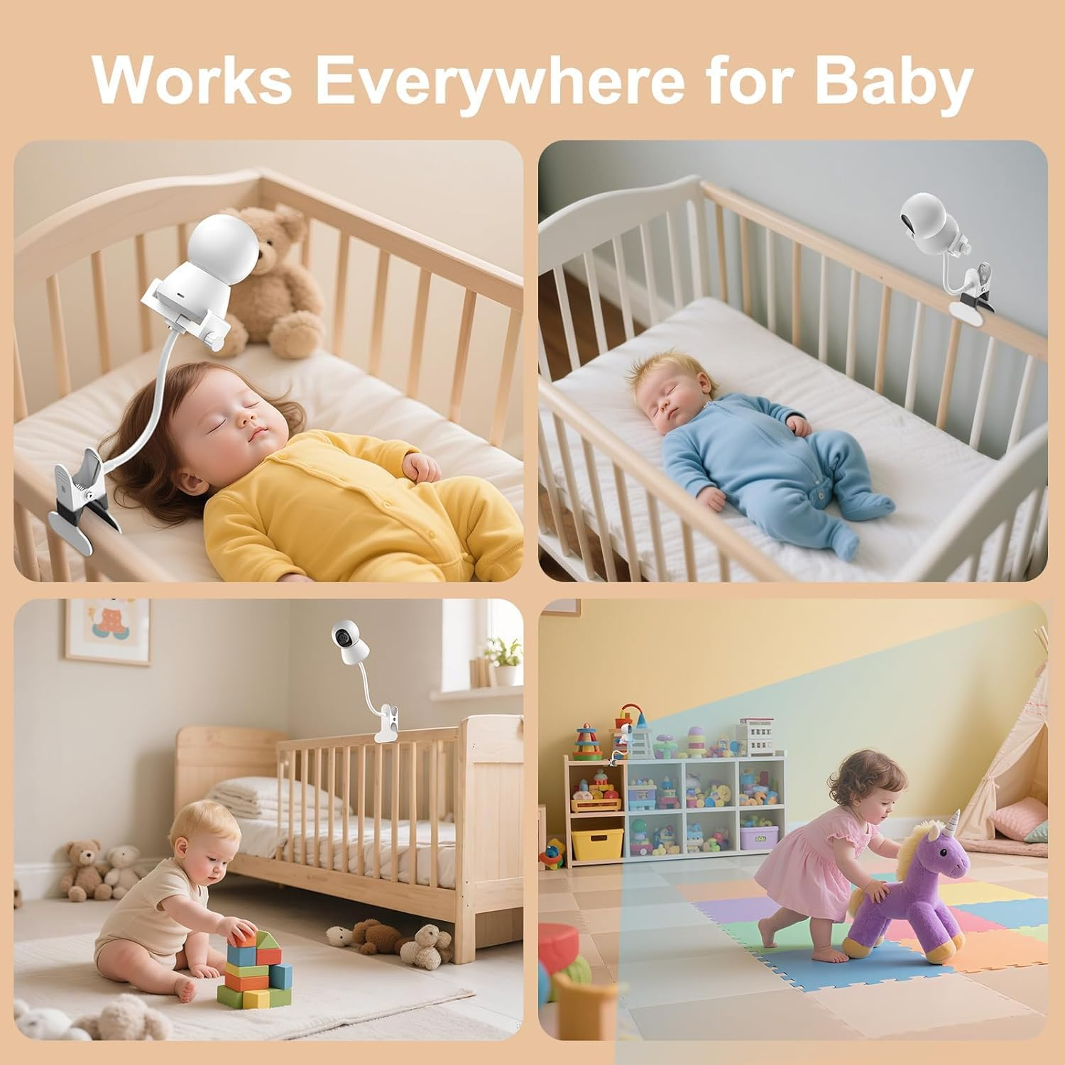 Baby Monitor Mount - Universal Adjustable Monitor Flex Stand for Hello Baby, Nanit Pro, Infant Optics, Vtech & Most Baby Monitors - Detachable Arm Camera Clip Mount with Cute Stickers for Crib image number 4