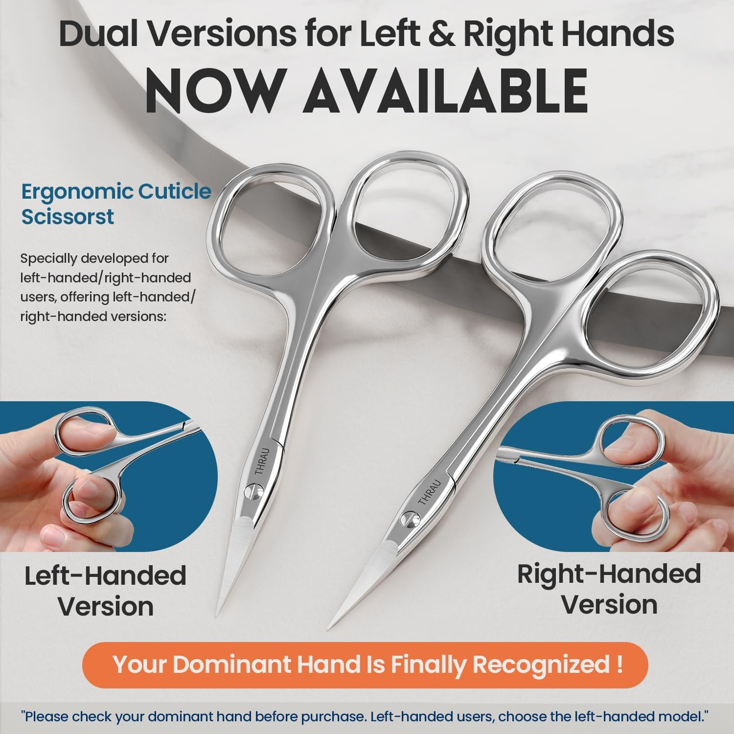 THRAU Right-Handed Cuticle Scissors &ndash; Surgical Grade Stainless Steel with Sharp Curved Tip for Cuticles, Nails, Eyebrows, Eyelashes, Nose Hair & Beard &ndash; Ideal for Manicure & Precise Grooming image number 1