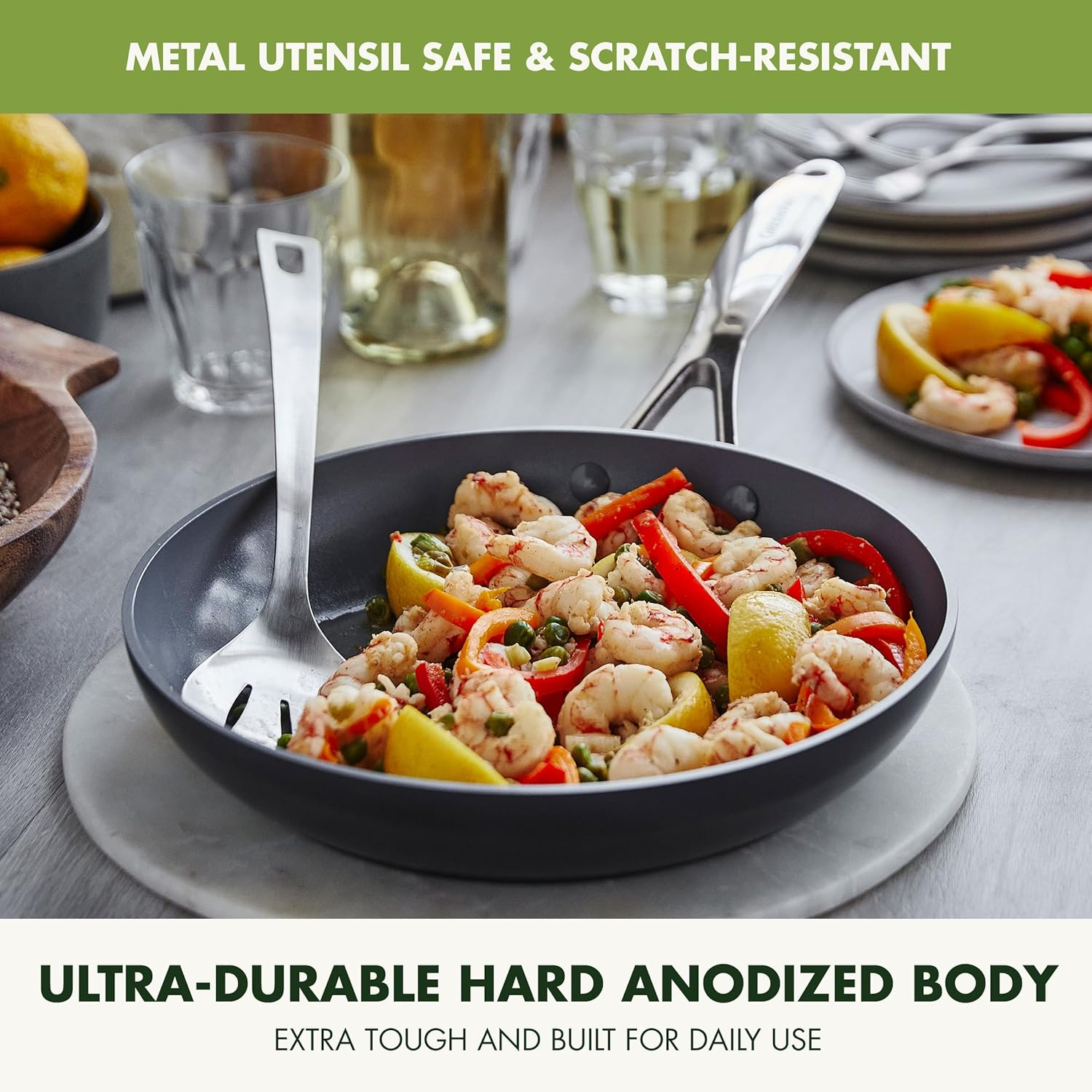 Greenpan Valencia Pro Hard Anodized Healthy Ceramic Nonstick 28Cm Frying Pan Skillet, Pfas-Free, Induction, Dishwasher Safe, Oven Safe, Gray image number 6