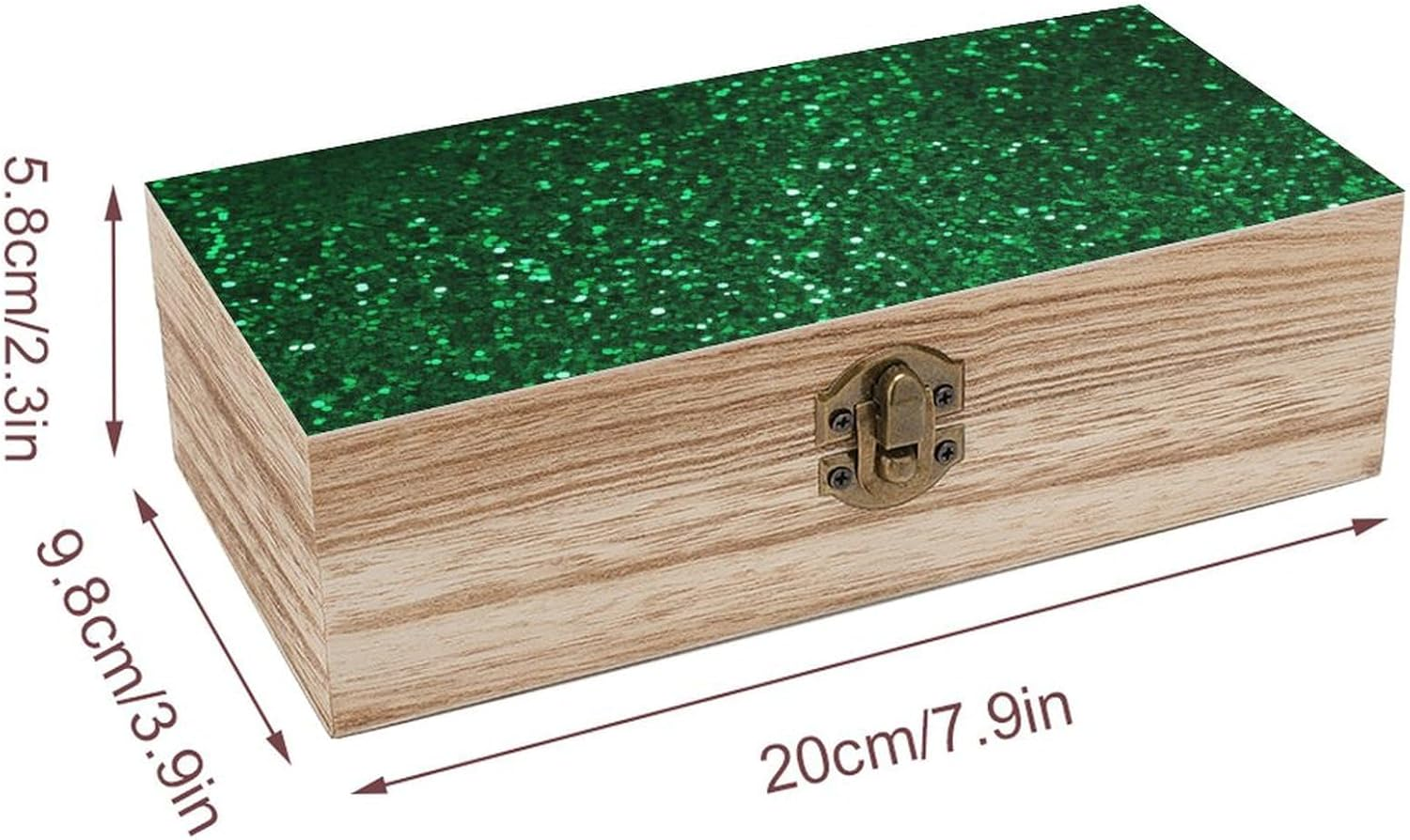 Green Sequin Sparkle Wooden Box Wood Wedding Keepsake Boxes with Lids Small Decorative Boxes Lightweight Wooden Memory Storage Box for Crafts Keepsakes Jewelry Photo Letter Storage