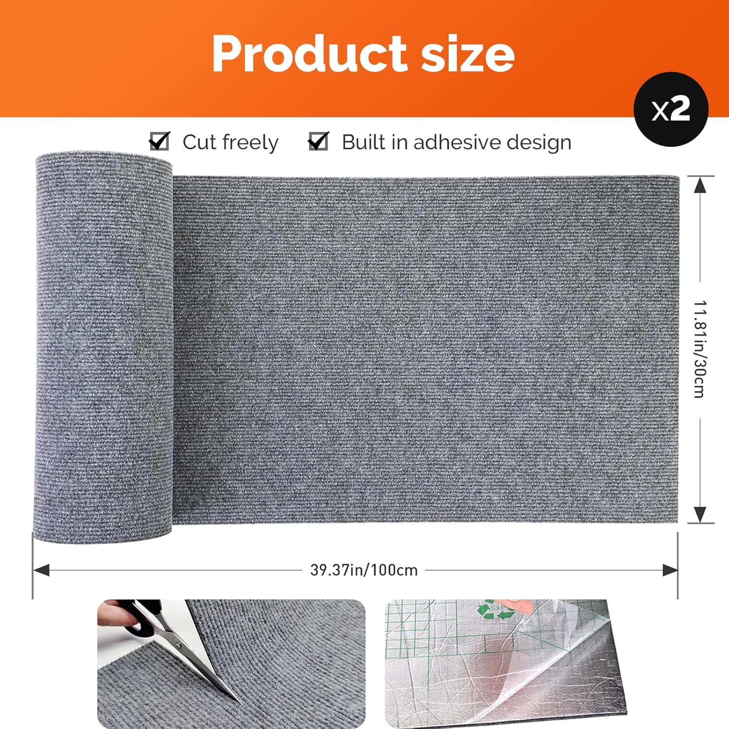 Pack of 2 Cat Scratching Mat, Self-Adhesive, 30 X 100 Cm, Scratching Mat for Cats, Cat Scratching Mat, DIY Cut to Size, Self-Adhesive Carpet, Cat Mat Underlay for Furniture, Couch, Sofa, Wall, Door image number 6