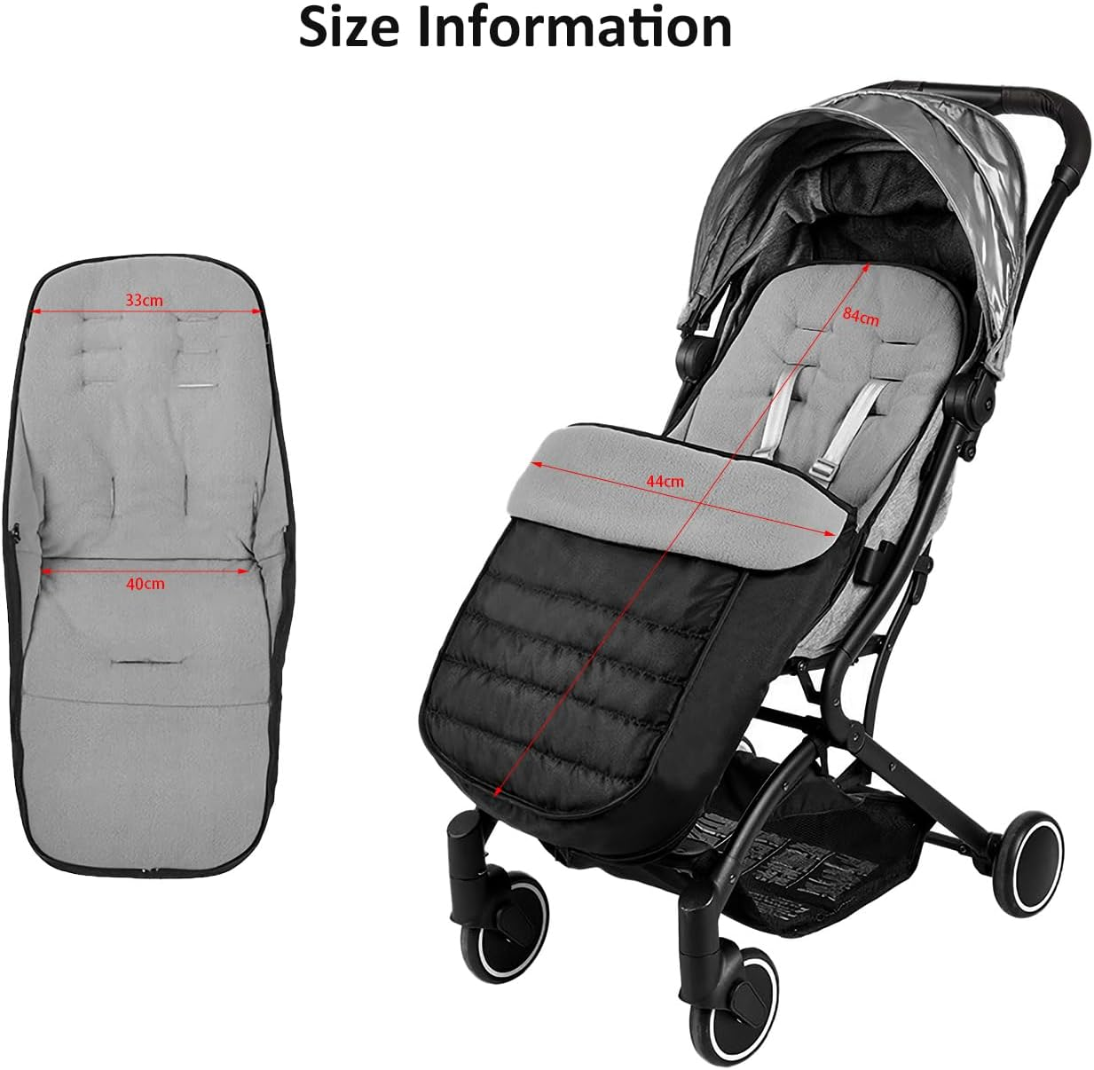 Universal Pushchair Footmuff Fleece Lined Stroller Pram Waterproof and Windproof 2 in 1 Foot Cover Winter Warm Detachable Baby Stroller Liner Infant Toddler Buggy Thicken Sleeping Bag with Dual-Zips