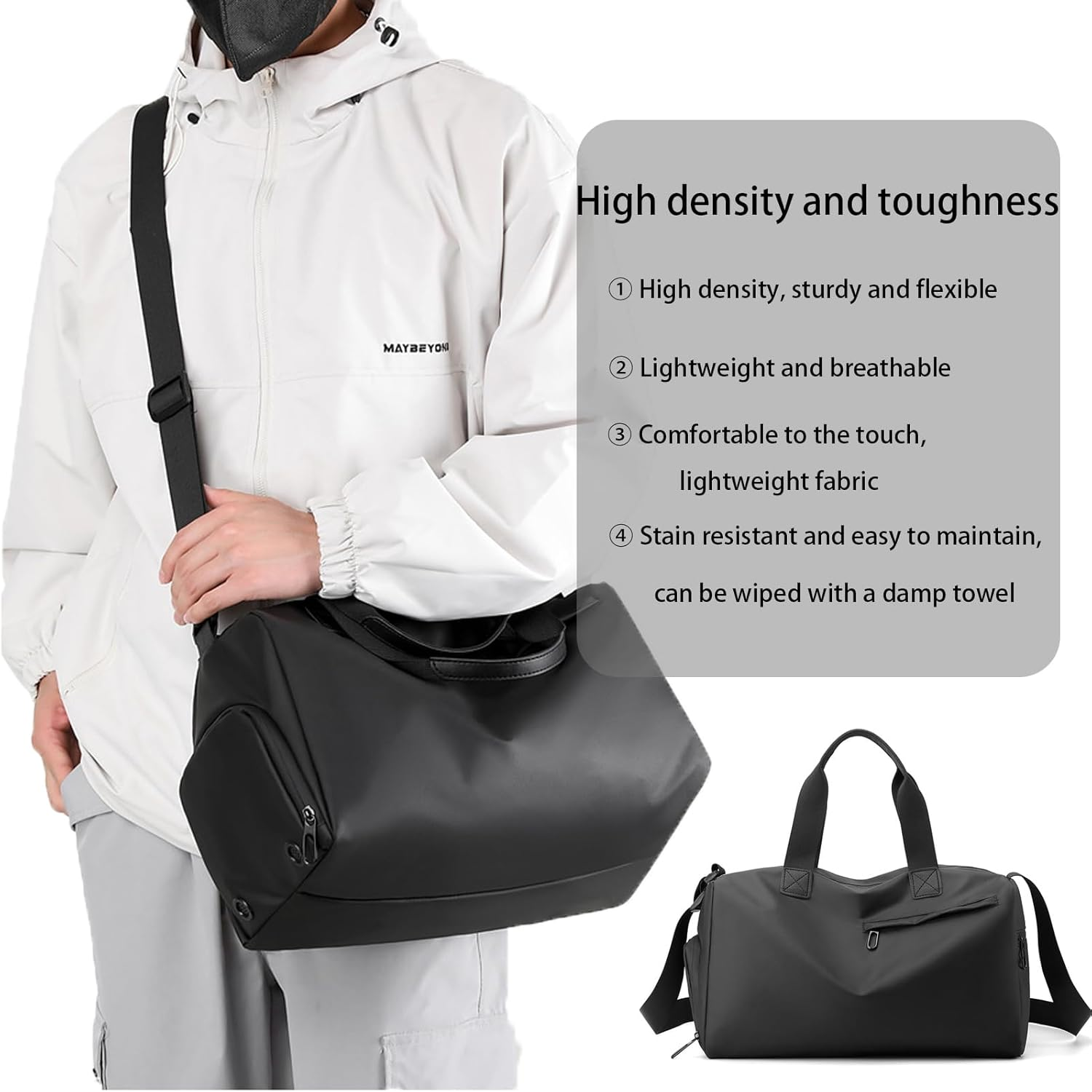 Sports and Fitness Bag, Black, Waterproof, 39X22X19Cm, with Independent Shoe Compartment, Dry and Wet Separation, Suitable for Fitness, Travel, Yoga image number 6