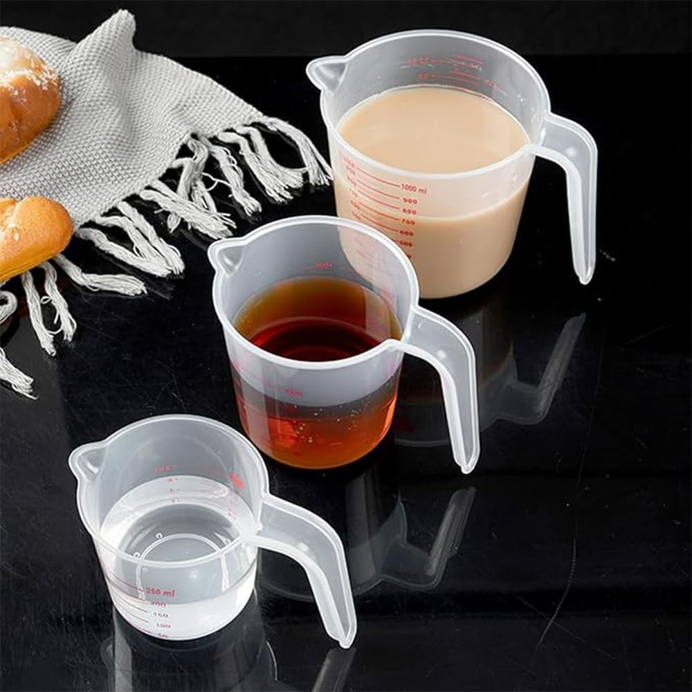 3 Pack Measuring Cup Set,250Ml 500ML 1000ML Clear Measuring Cup for Cooking Baking, Plastic Measuring Jug BPA Free Stackable Plastic Jugs with Handle, Easy to Read Measurements, Cook with Accuracy image number 1