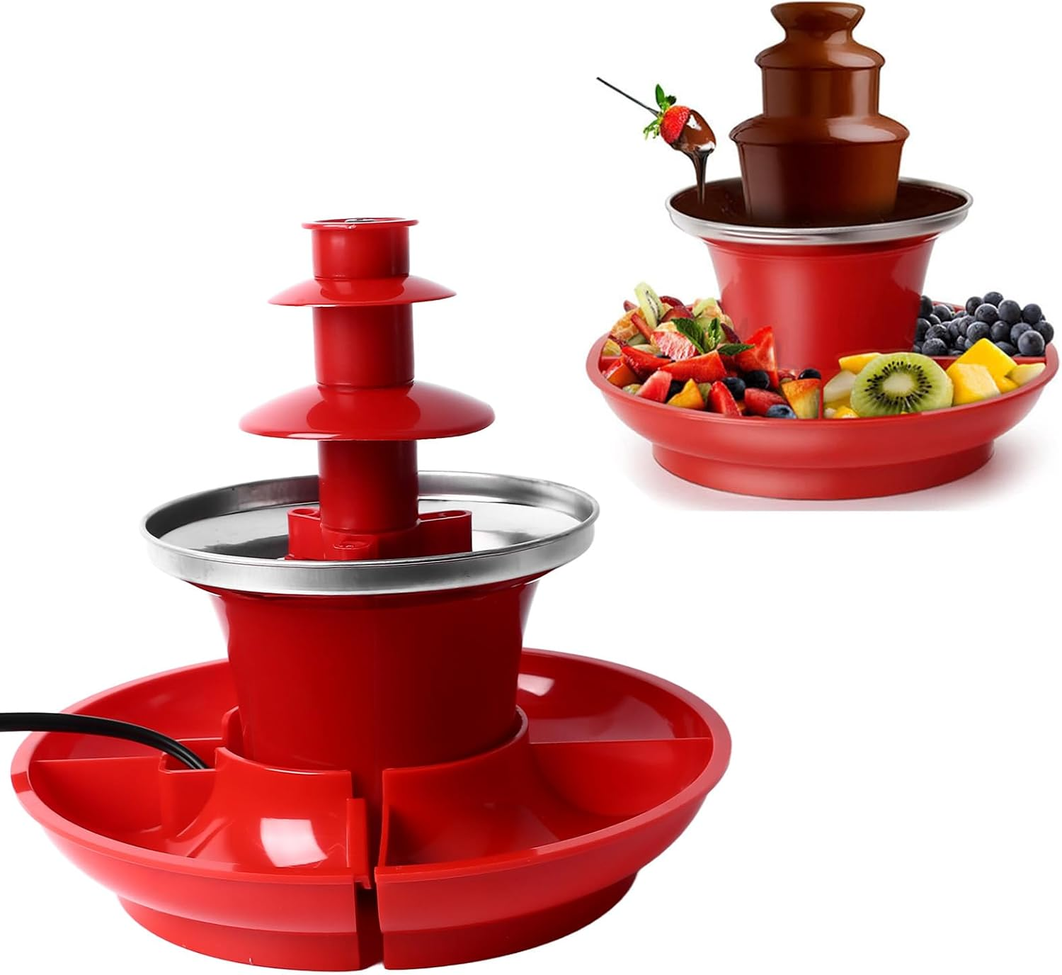 Chocolate Fountain Machine, 3 Layer Detachable Mini Fondue Fountain Cheese Fountain Buffalo Sauce Fountain Drink Fountain Party Fountain for Party Christmas Halloween