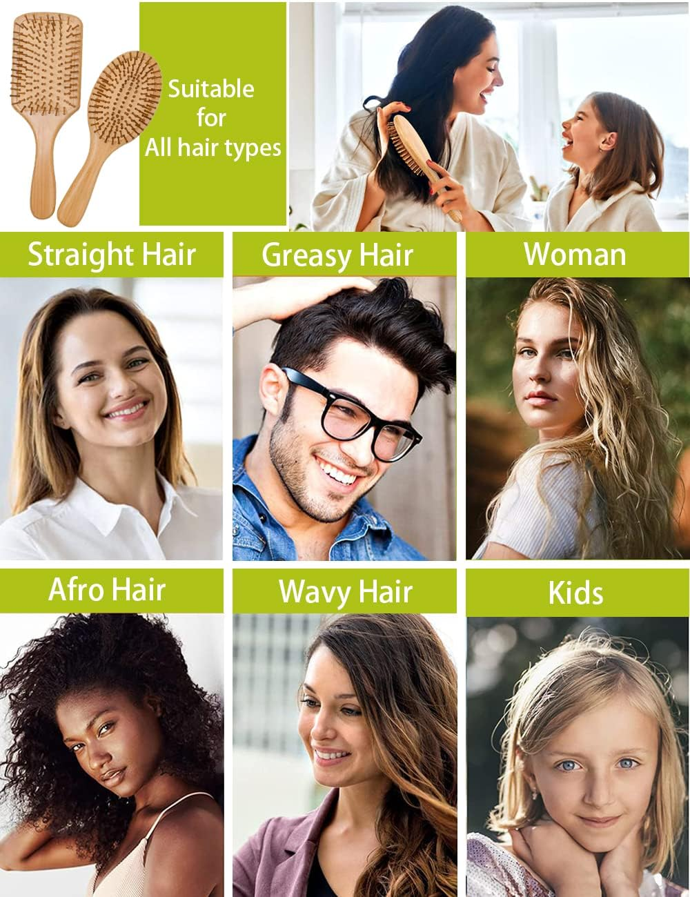 2 PCS Wooden Hair Brushes Combs with Air Cushion, Natural Wooden Hair Brushes for Scalp Massage Anti-Static, Hair Combs Set Bristle No Tangling Hairbrush for Straight Curly Wavy Hair (Rectangle+Oval) image number 6