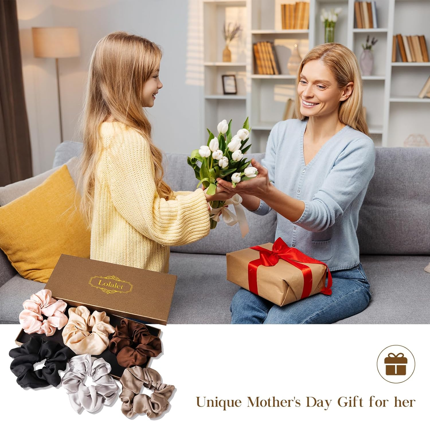 Lolalet 6 Pack Scrunchies for Hair, Hair Scrunchies for Women Girls, Soft Satin Scrunchy for Sleeping, Big Sleep Tie Scrunchie with Elastic Hair Bands for Thick Thin Fine Curly Hair -Color Set A - All Black image number 5