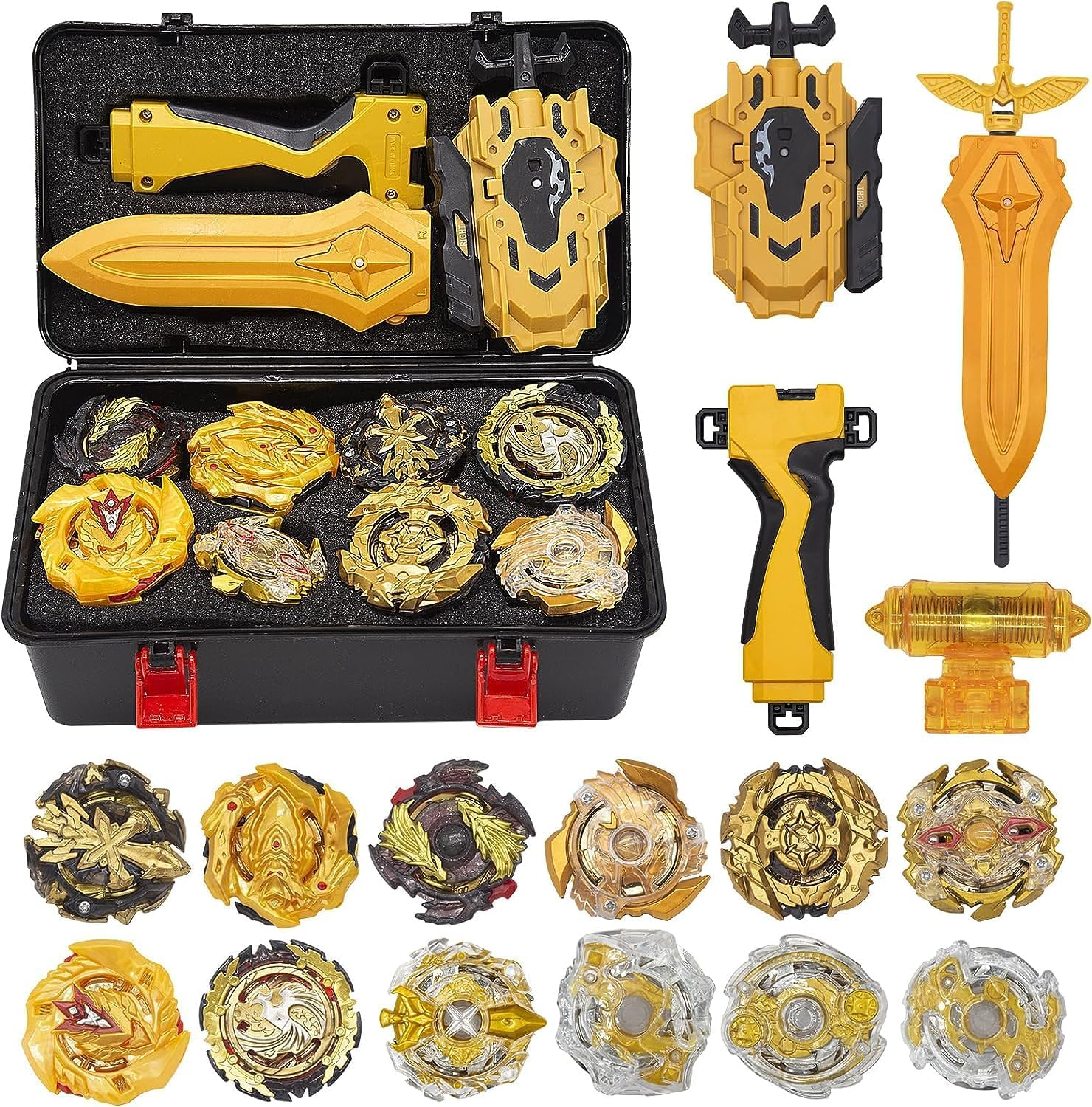 B-Qtech Battling Top Burst 12 New Gyros Top with 2 Launcher, Arena Toy, Gyro Pocket Box Pro (Gold) image number 5