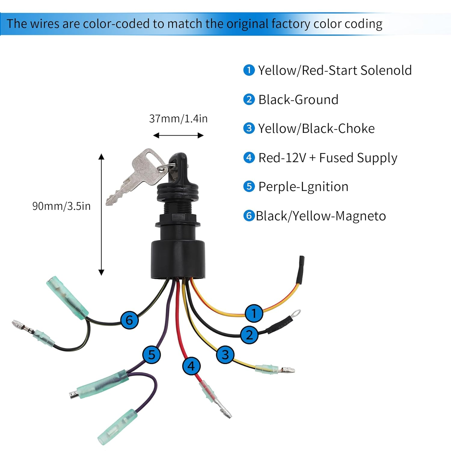 Boat Ignition Switch with Key Fit for Mercury Mariner Outboard Motor Control Box with 2 Keys 6 Wire Connectors 3 Position - Replace Mercury Ignition Switch 87-17009A5 87-17009A2 image number 3