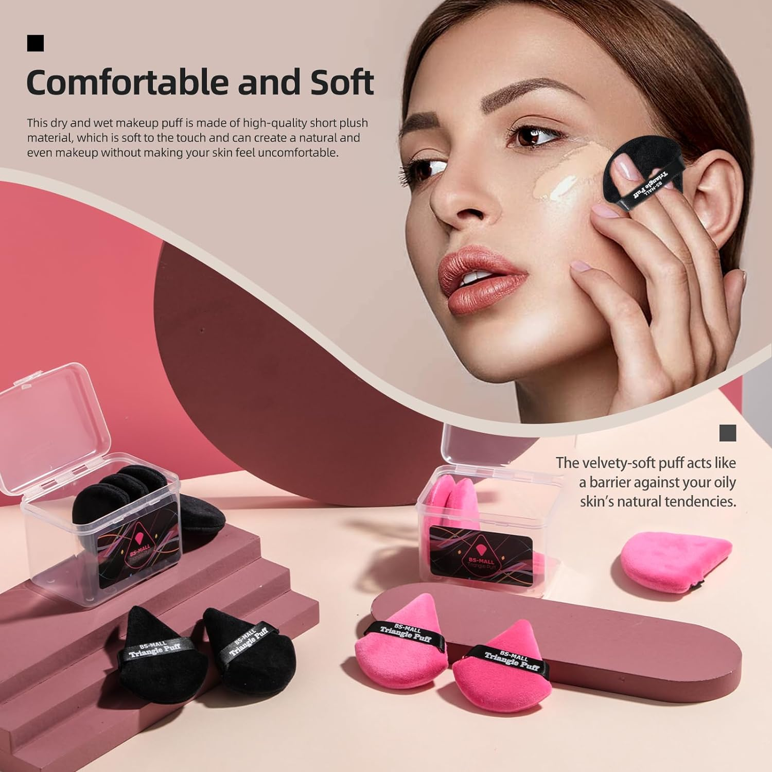 BS-MALL Triangle Powder Puff - Face Cosmetic Washable Reusable Bake Loose Foundation Sponge Mineral Pack of 14 image number 4