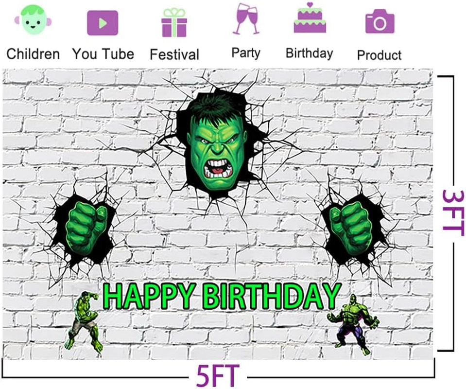 White Brick Wall Backdrop for Hulk Theme Birthday Party Supplies 5X3Ft Hulk Superhero Theme Baby Shower Banner for Birthday