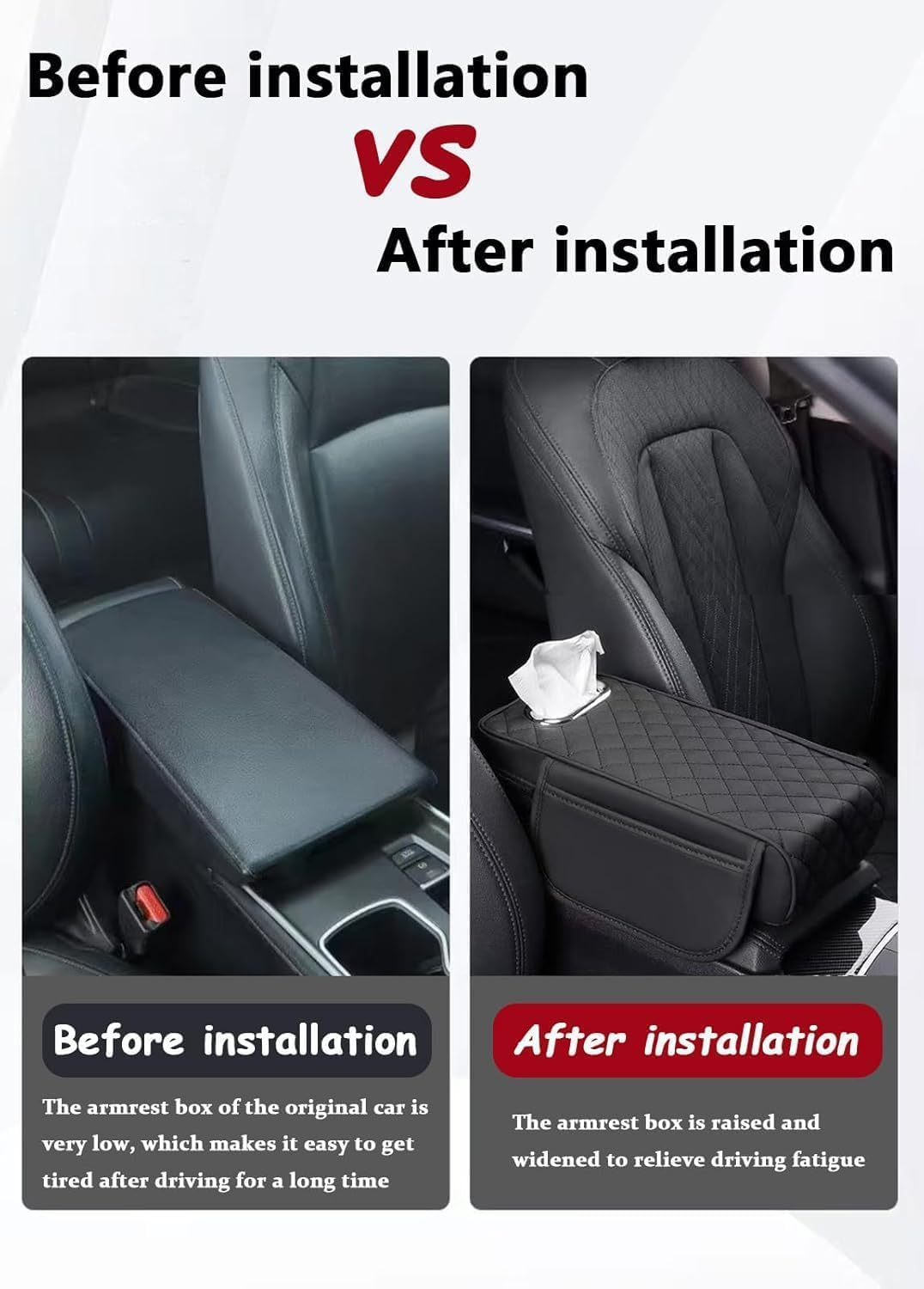 Car Console Armrest Pad with Tissue Box,Car Center Console Cushion with Pocket and Tissue Box,Universal Waterproof Leather Auto Armrest Seat Box Protector,Car Armrest Cover for SUV, Truck (Khaki) - Grey image number 5