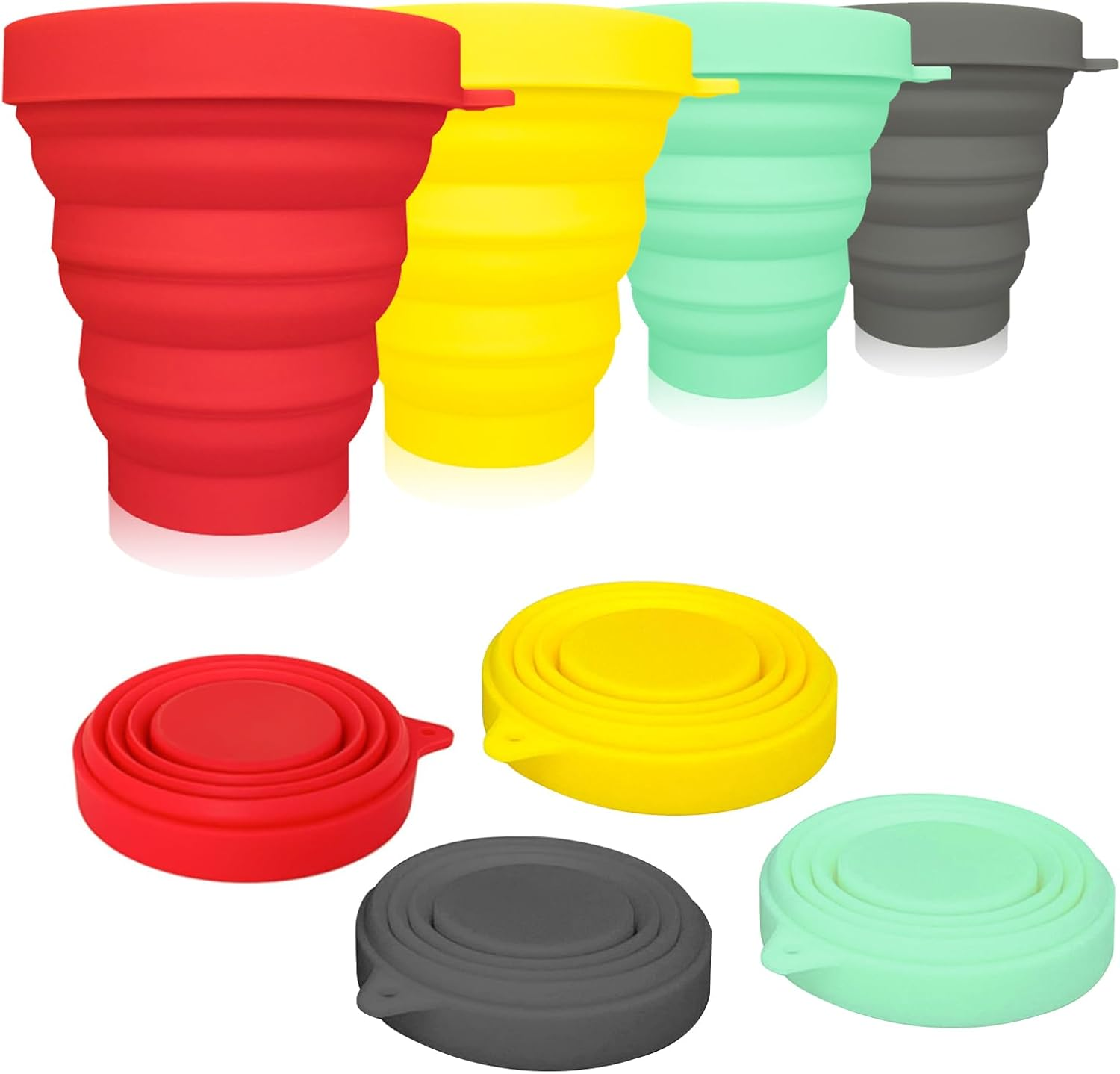 YUDAWN Silicone Foldable Cup, 4 PCS BPA Free Collapsible Travel Mugs Folding Silicone Cups Reusable Portable Cup with Lid for Picnic Camping Outdoor Hiking Travel image number 4